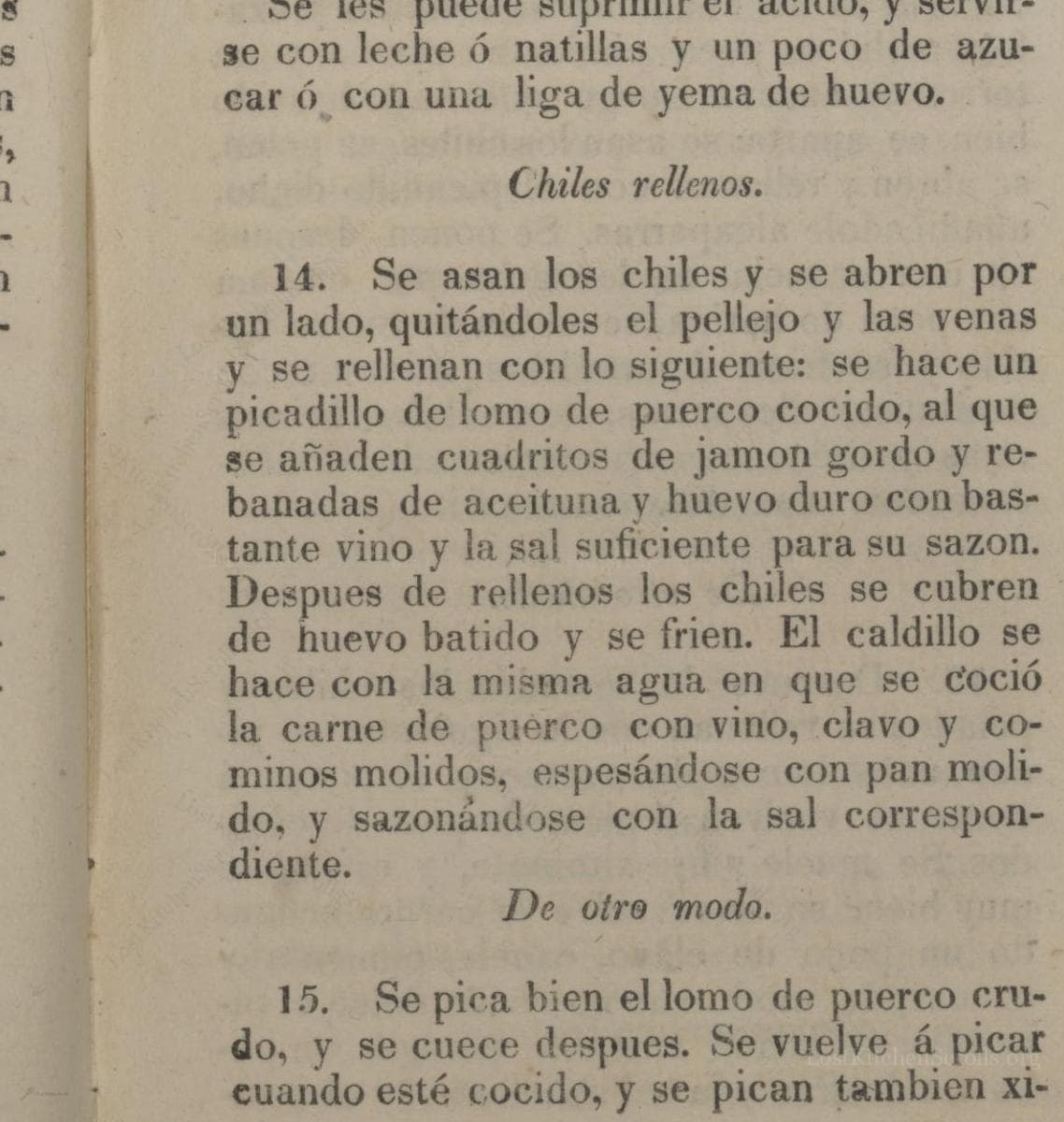 Historical recipe for Chiles Rellenos