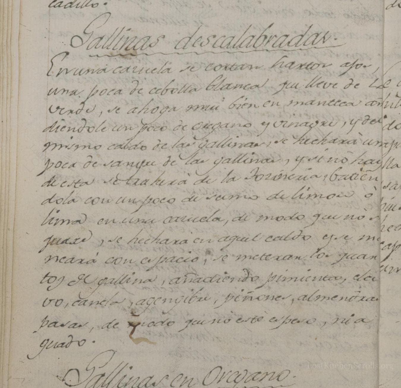 Historical recipe for Gallinas Descalabradas