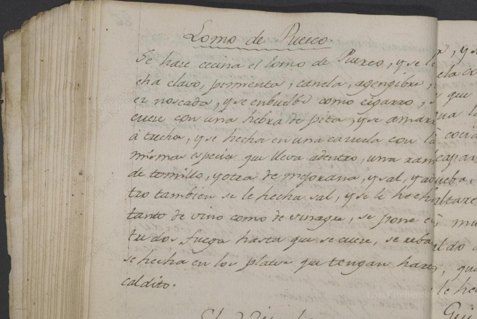 Historical recipe for Lomo De Puerco