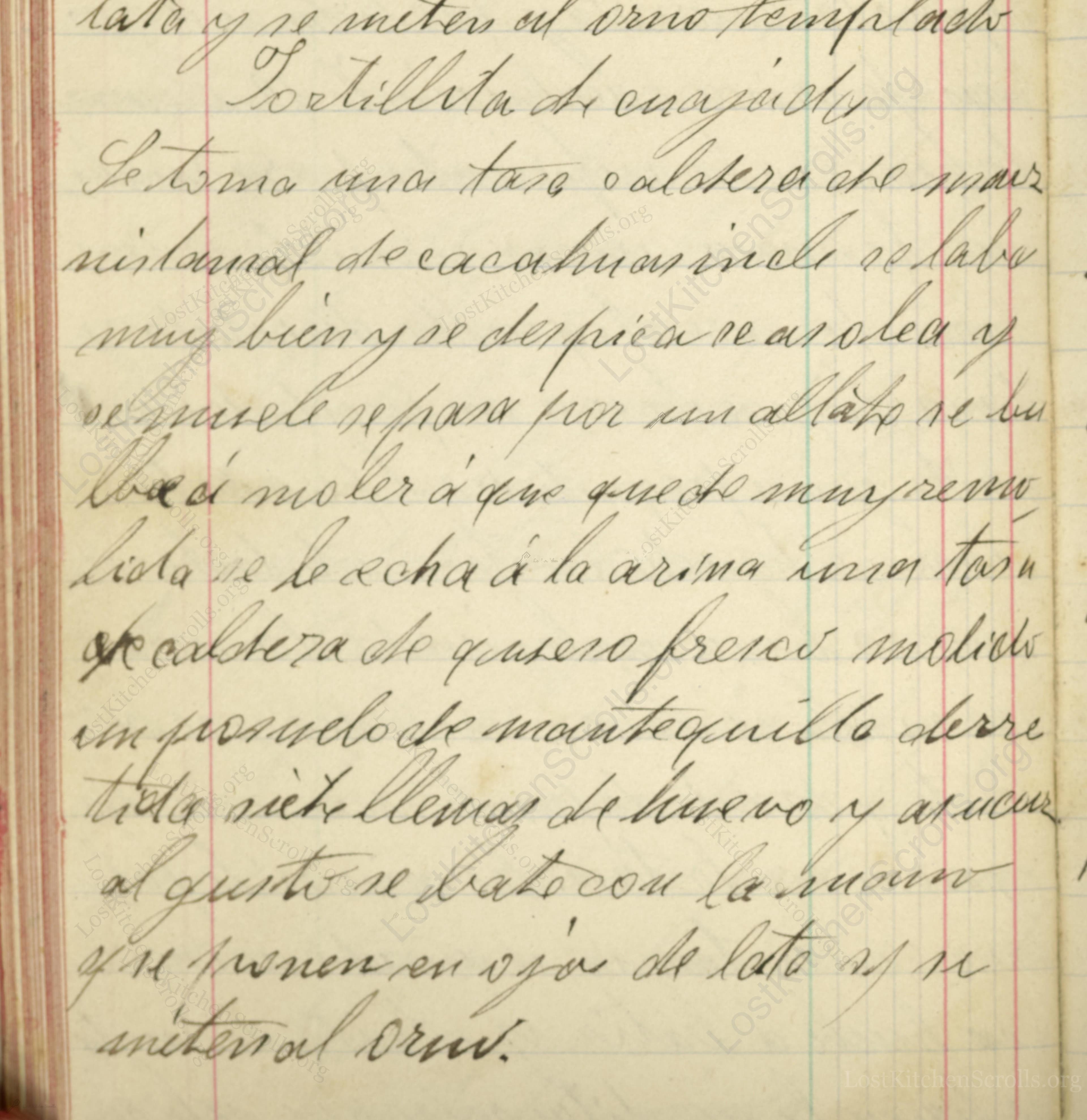 Historical recipe for Tortillita De Cuajada