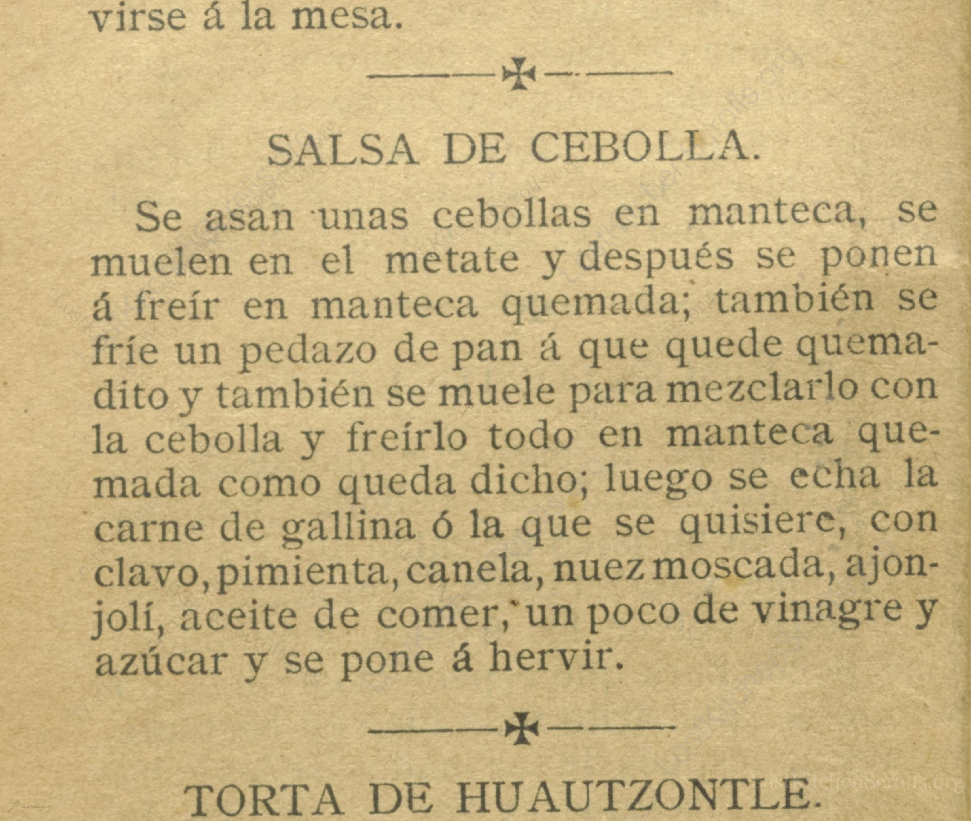 Historical recipe for Salsa De Cebolla