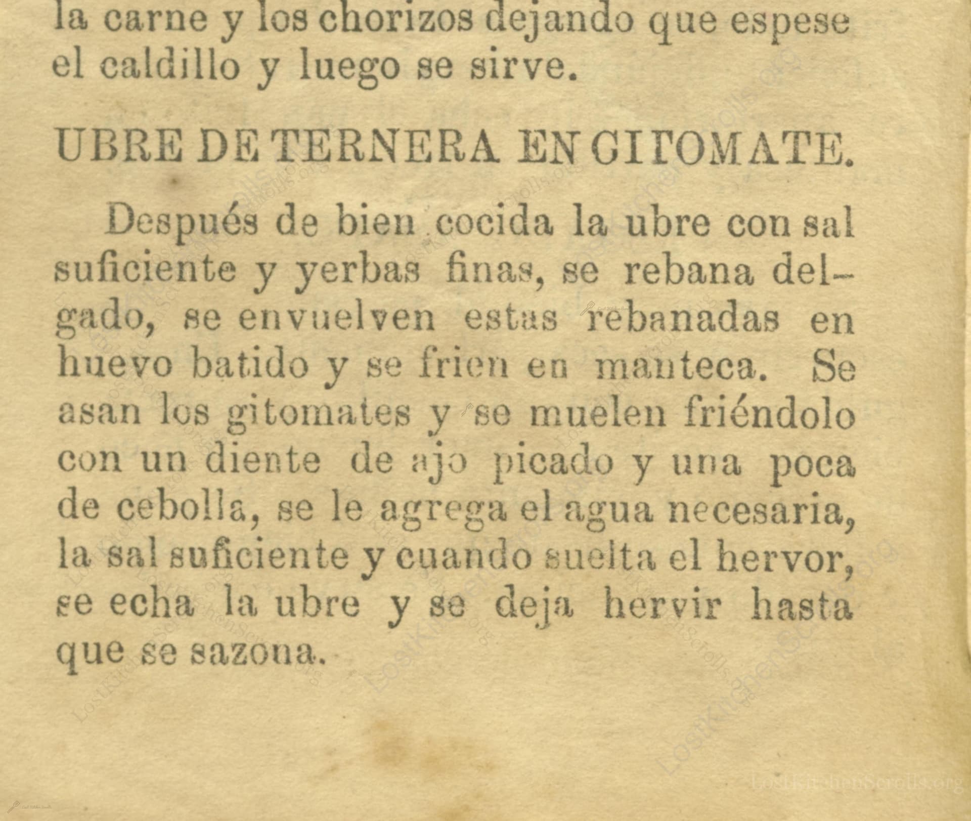 Ubre De Ternera En Gitomate