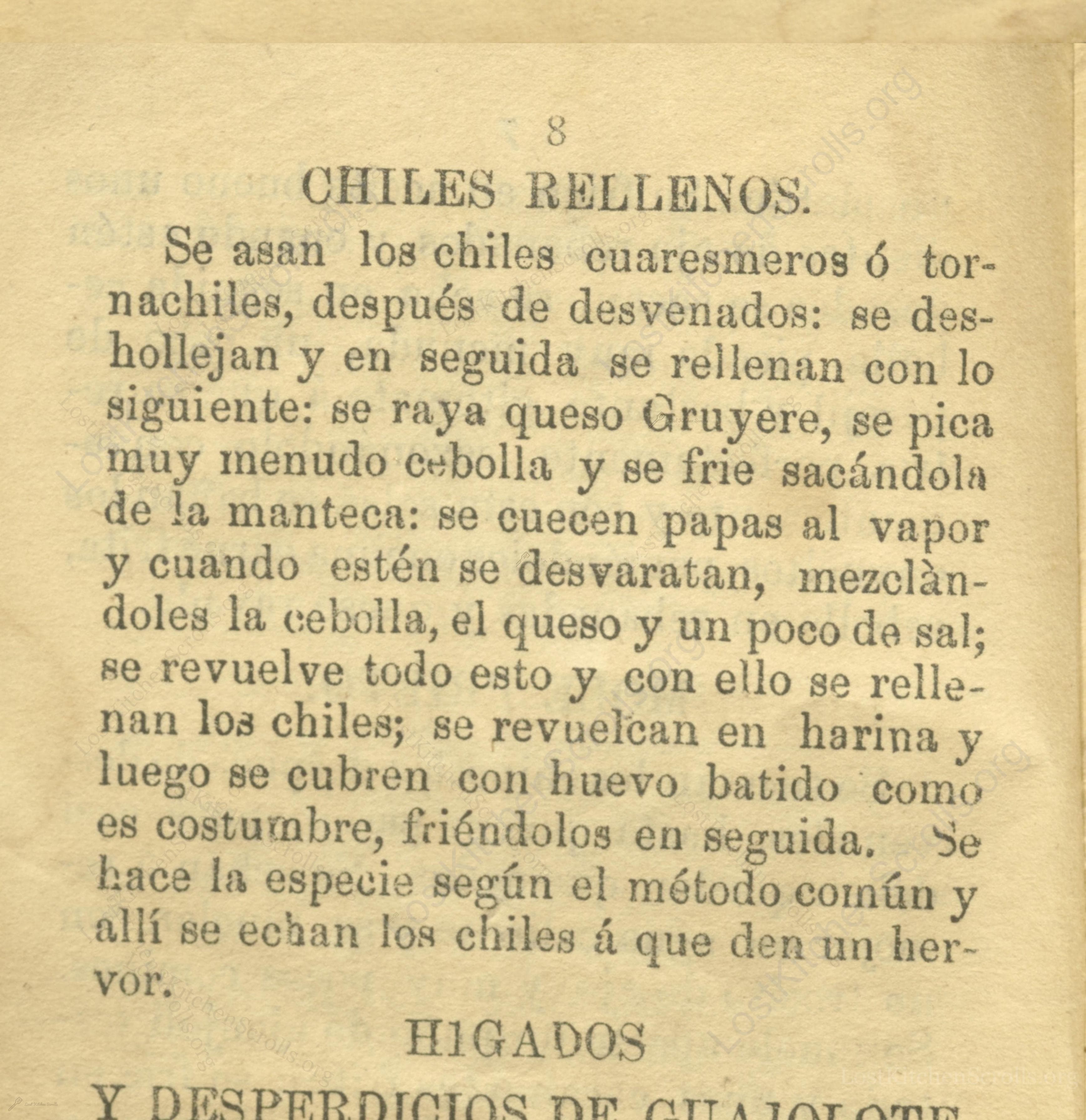 Historical recipe for Chiles Rellenos