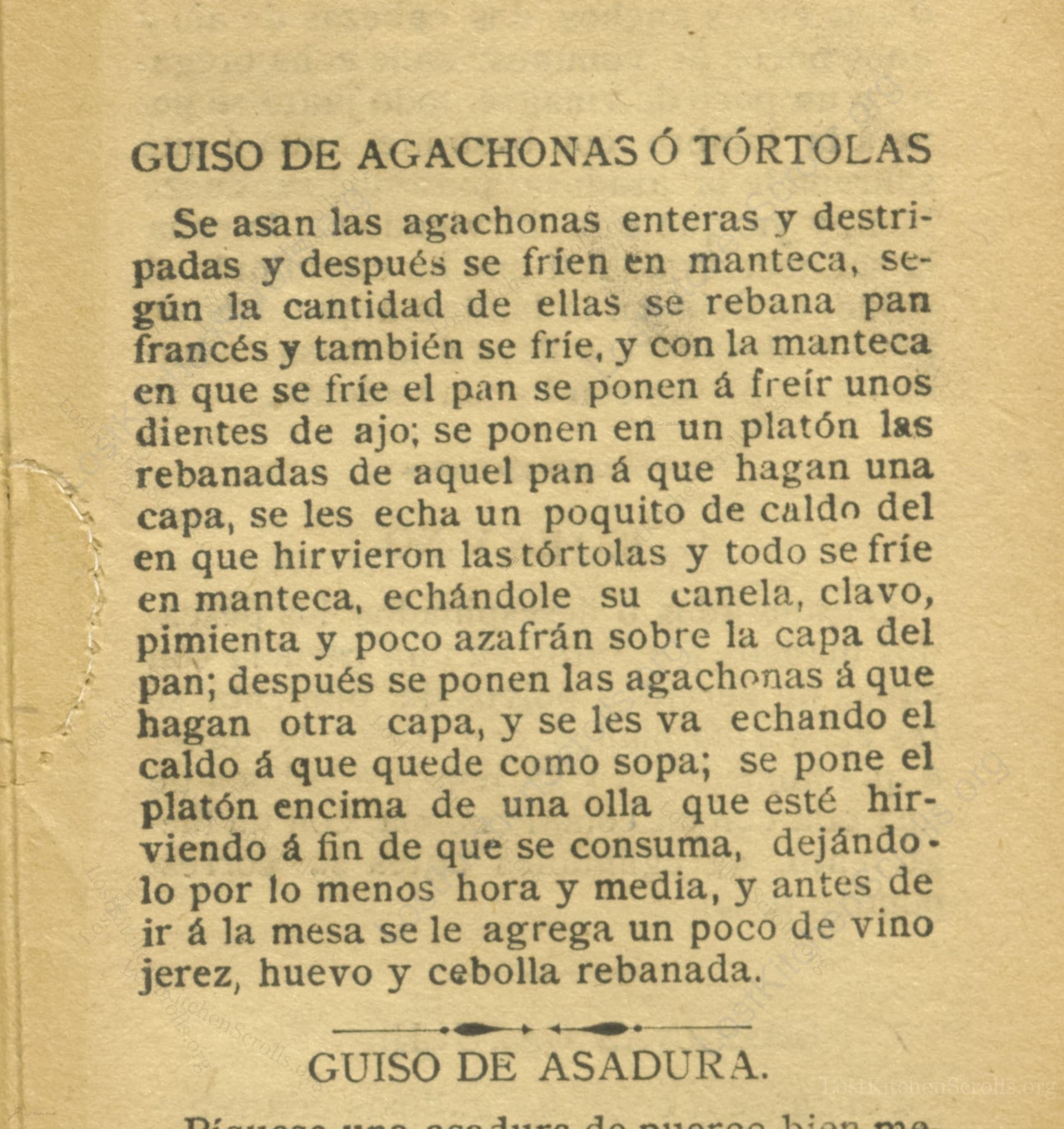 Guiso De Agachonas Ó Tórtolas