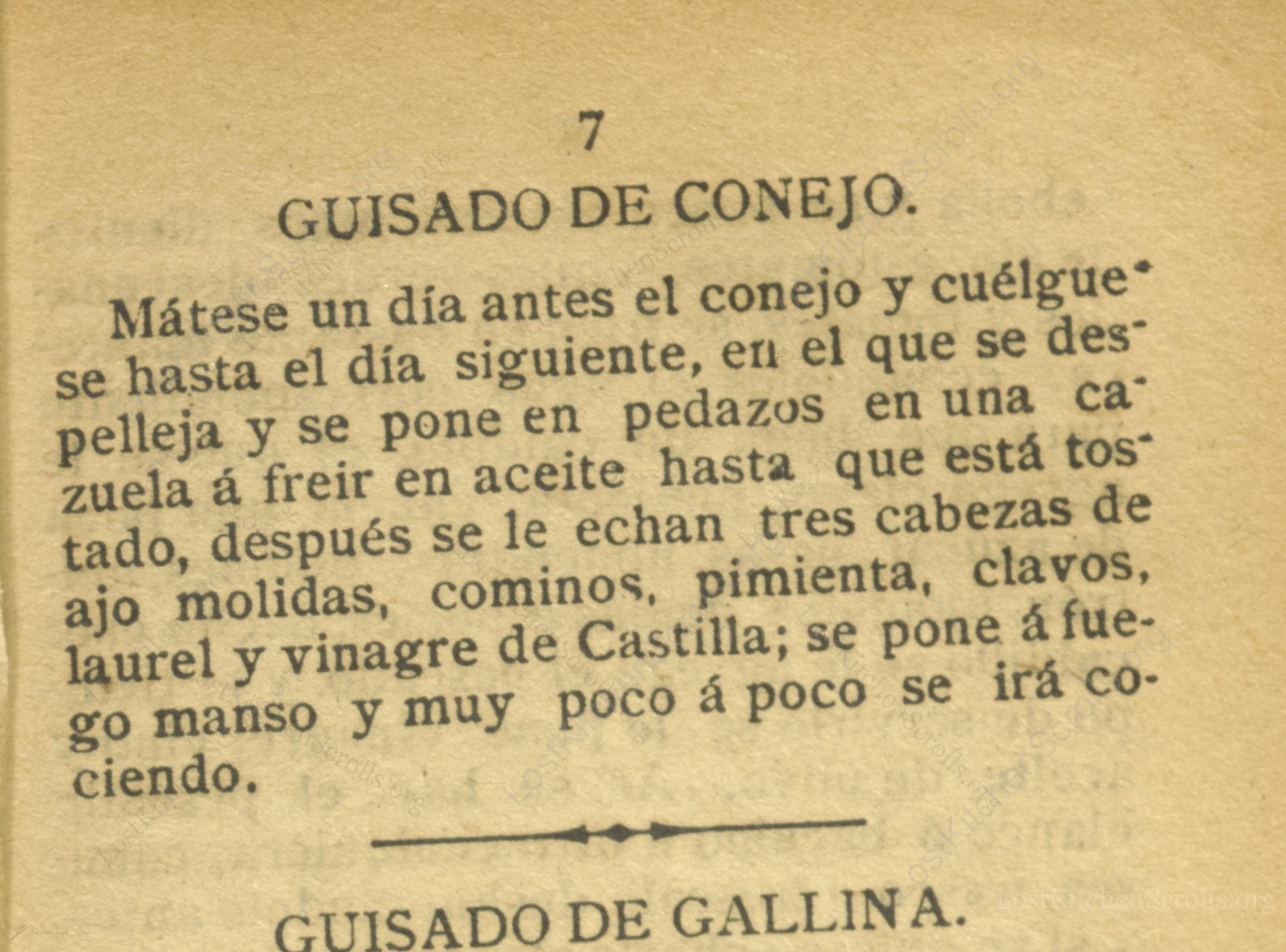 Historical recipe for Guisado De Conejo