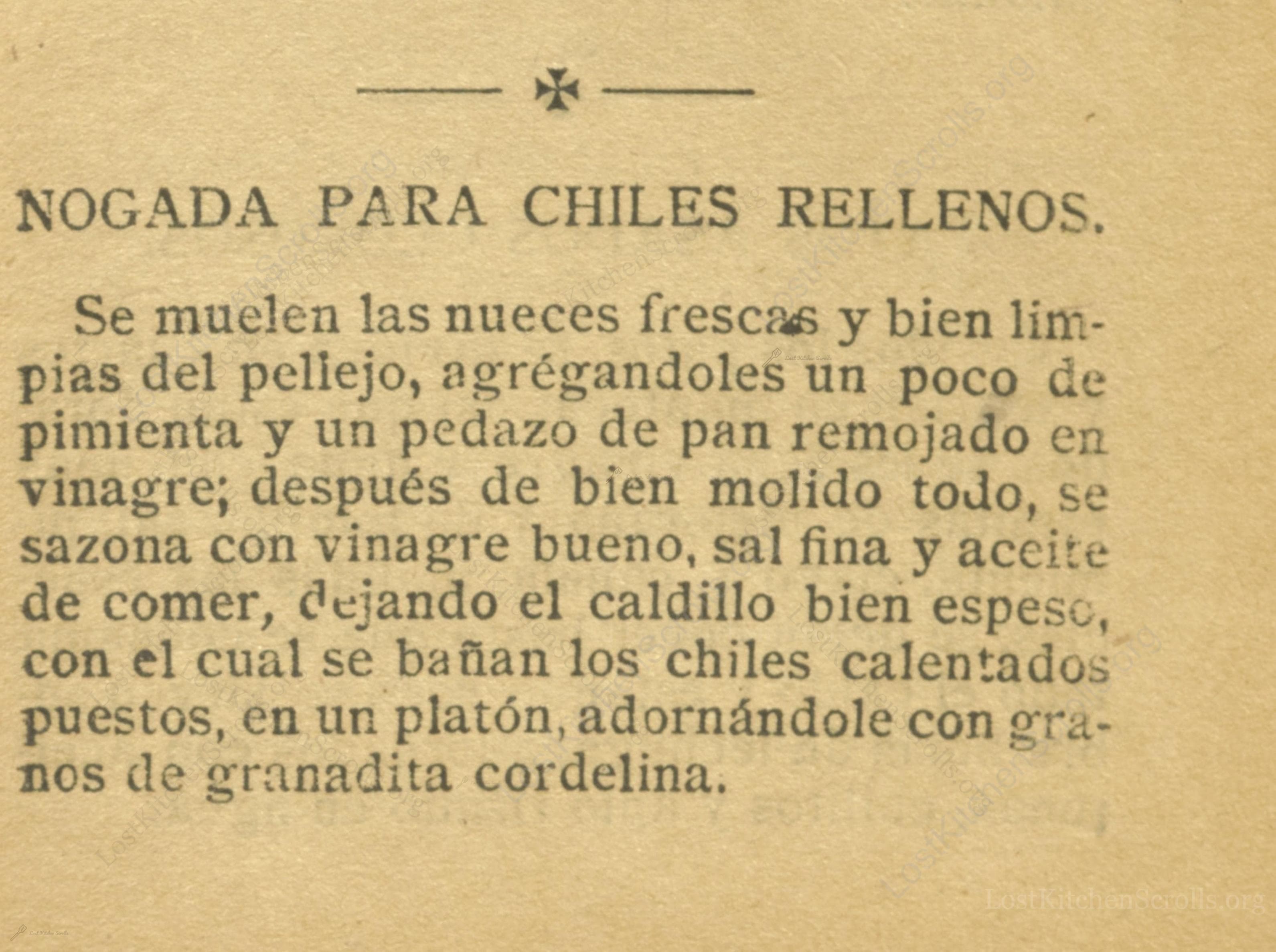 Historical recipe for Nogada Para Chiles Rellenos