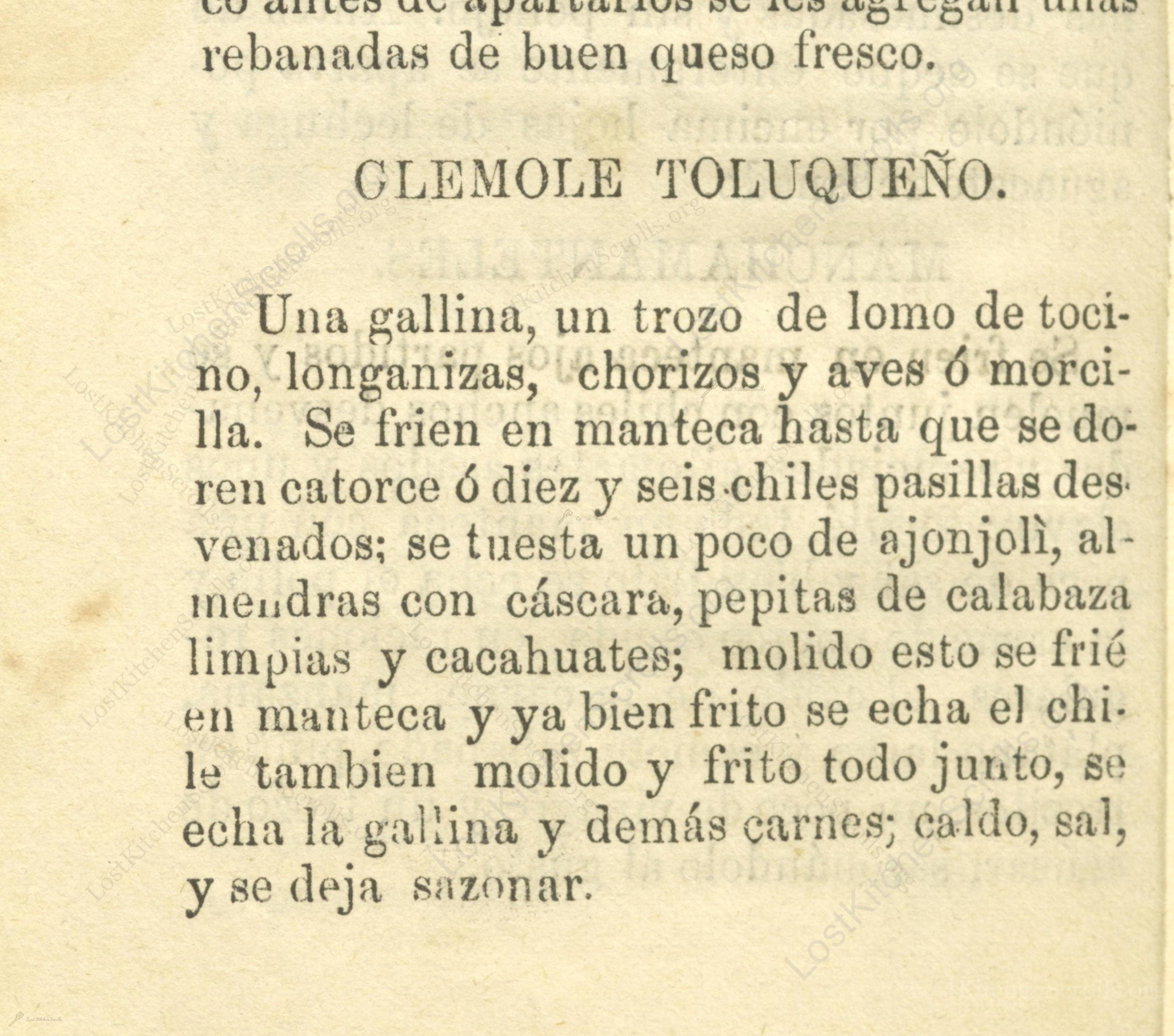 Historical recipe for Clemole Toluqueño