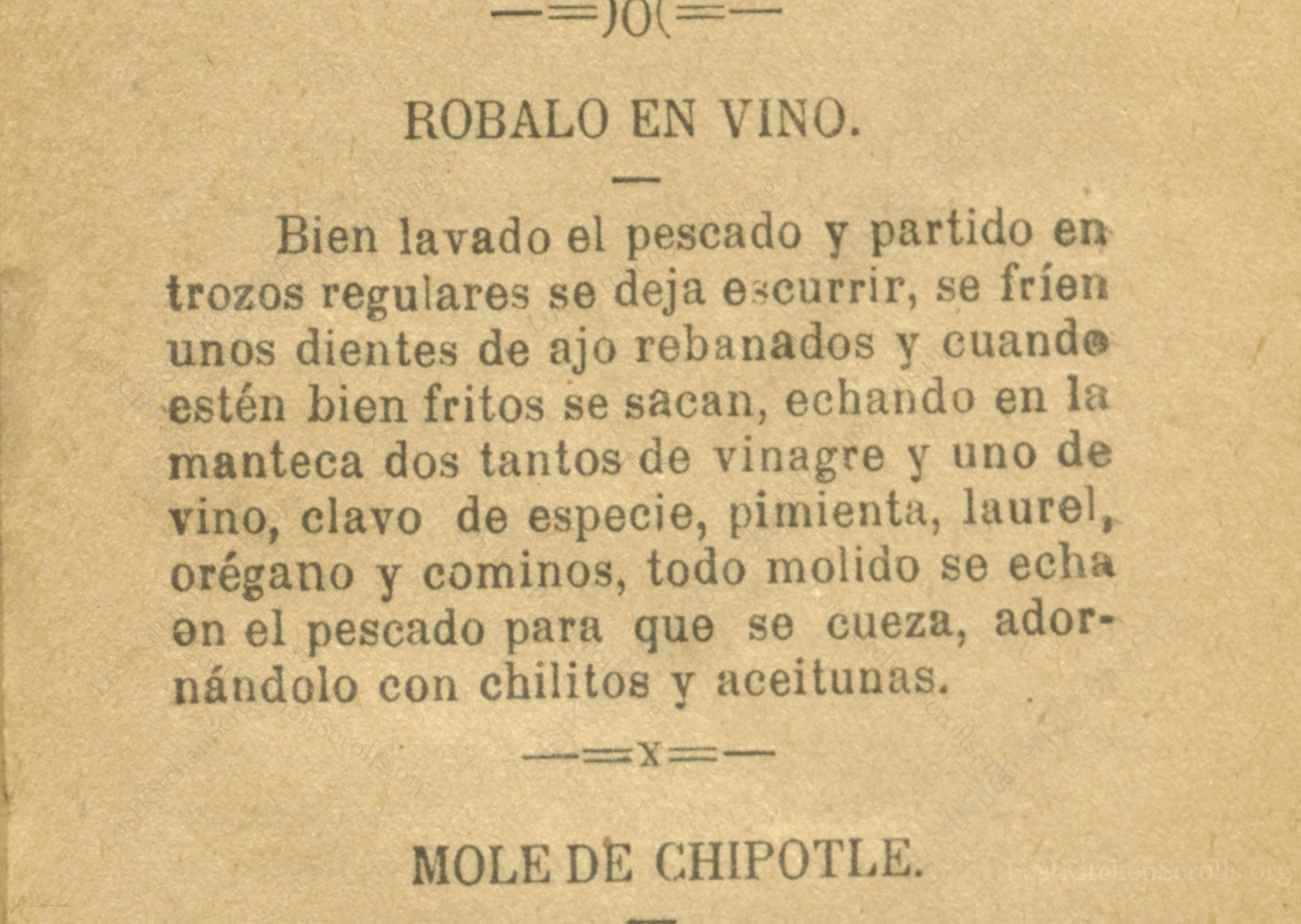 Historical recipe for Robalo En Vino