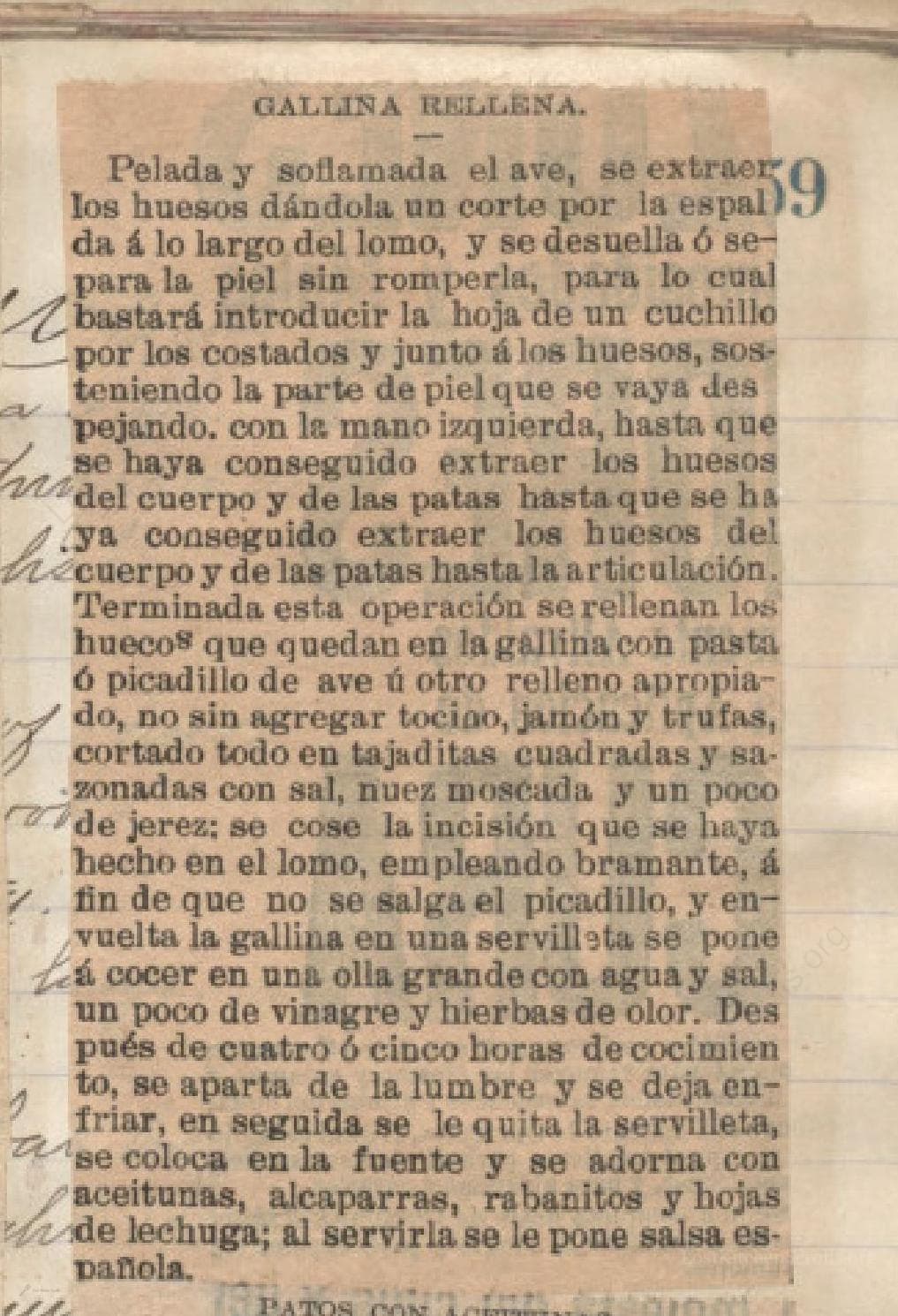 Historical recipe for Gallina Rellena