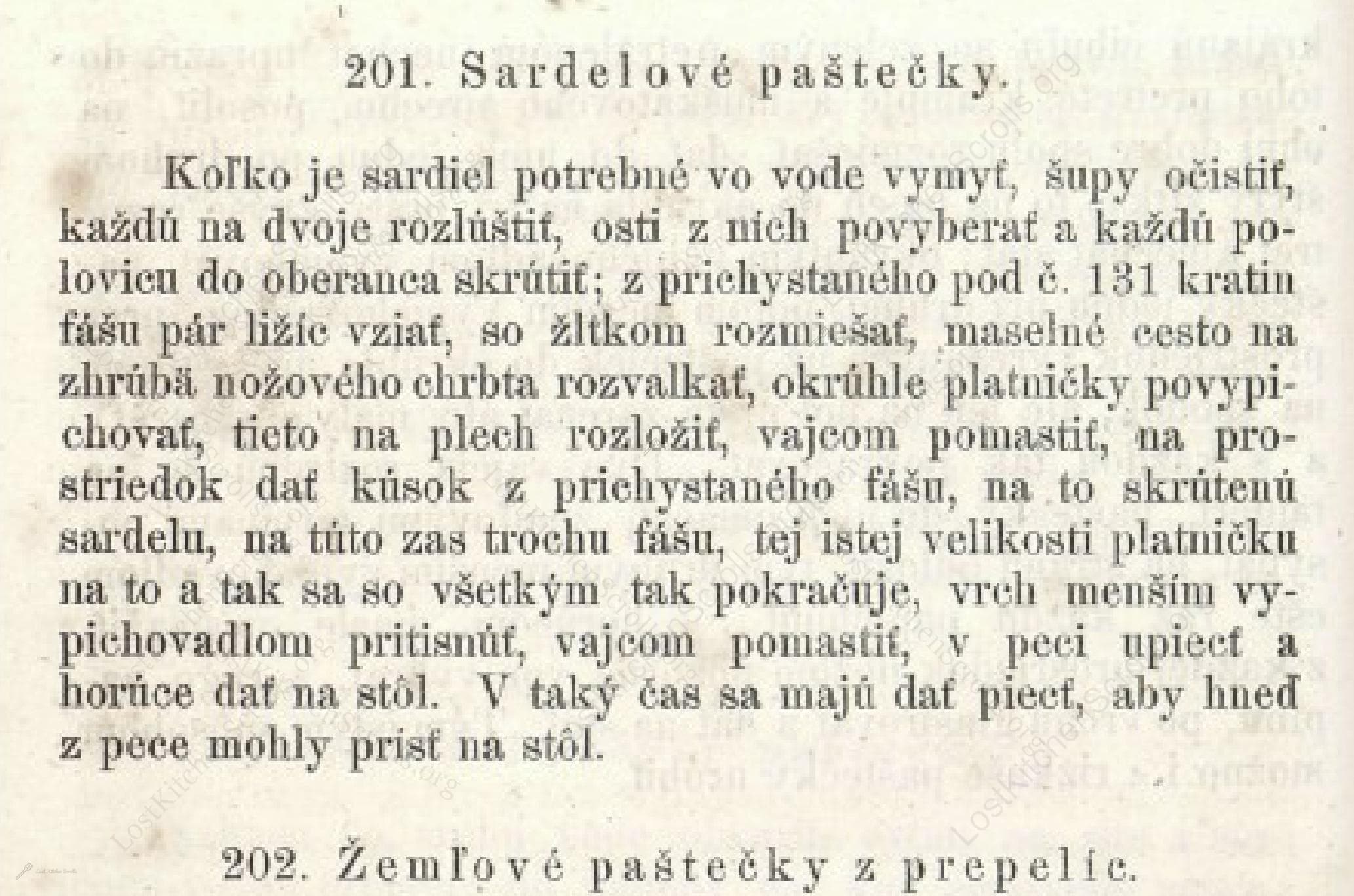 Historical recipe for Sardelové Paštečky