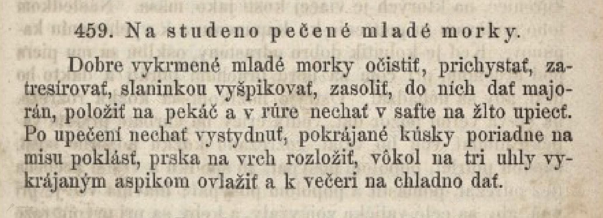 Historical recipe for Na Studeno Pečené Mladé Morky