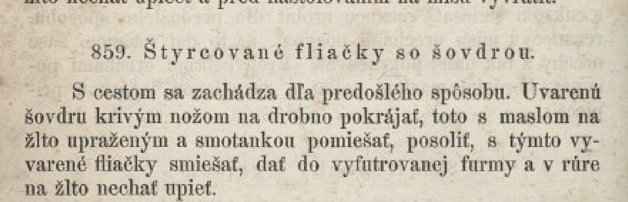 Historical recipe for Štyrcované Fliačky So Šovdrou