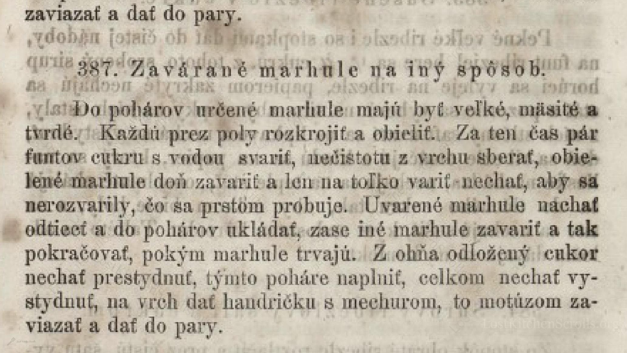 Historical recipe for Zavárané Marhule Na Iný Spôsob