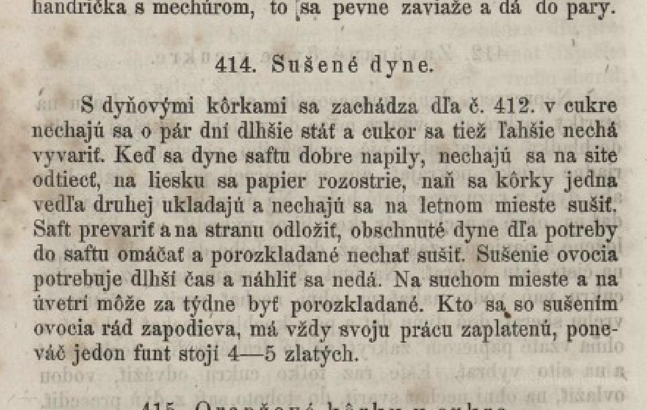 Historical recipe for Sušené Dyne