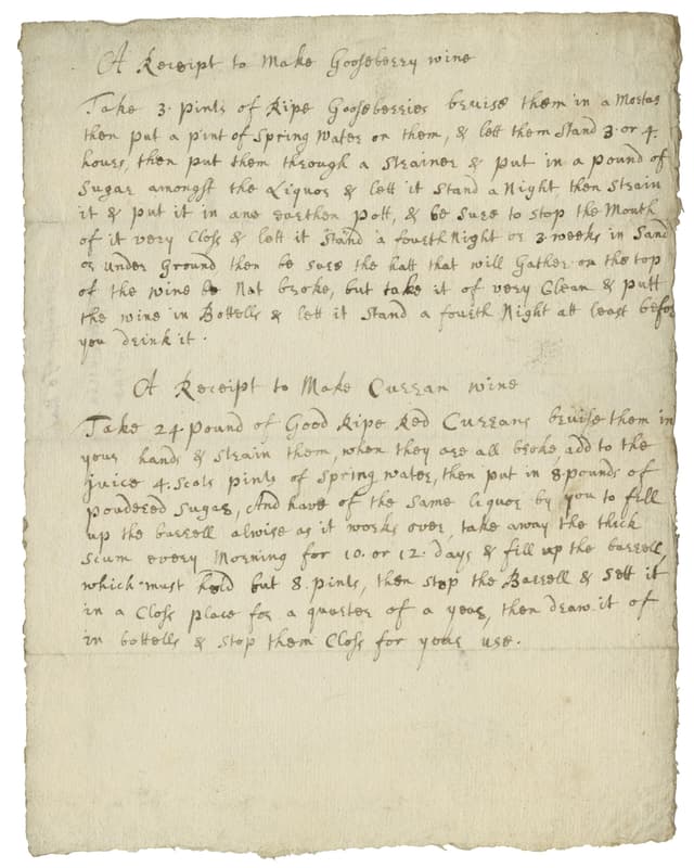 Receipt for making gooseberry and currant wine - Click to view recipe in book