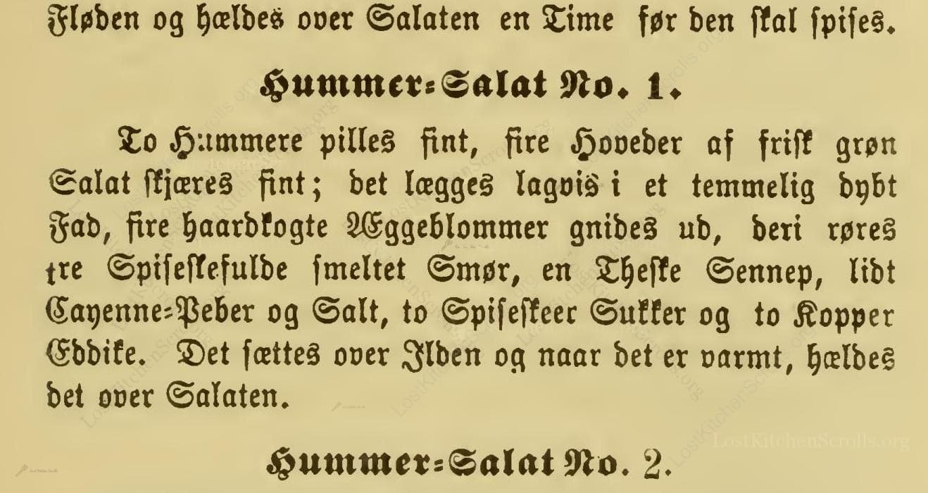 Historical recipe for Hummer-Salat No.
