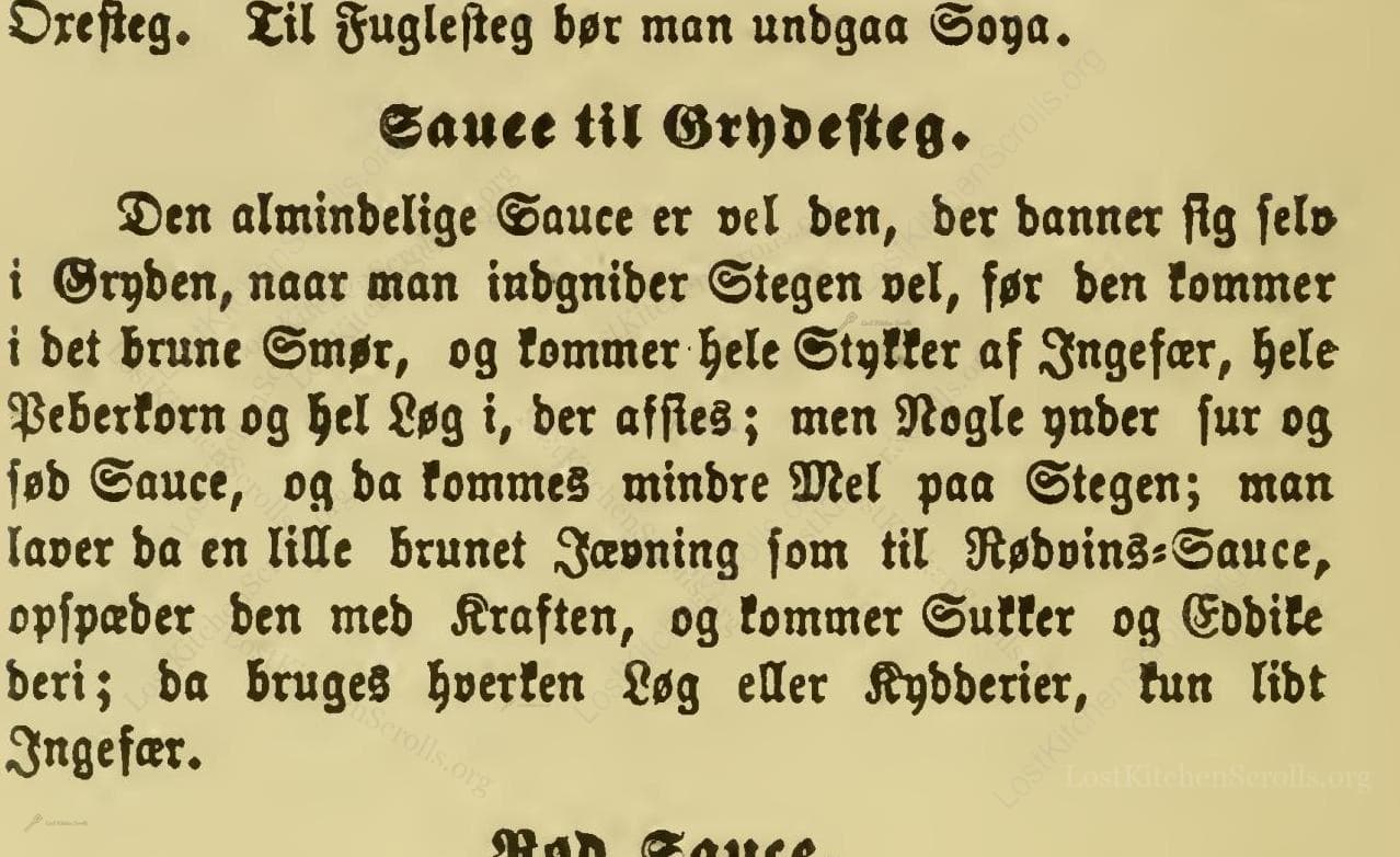 Historical recipe for Sauce Til Grydesteg
