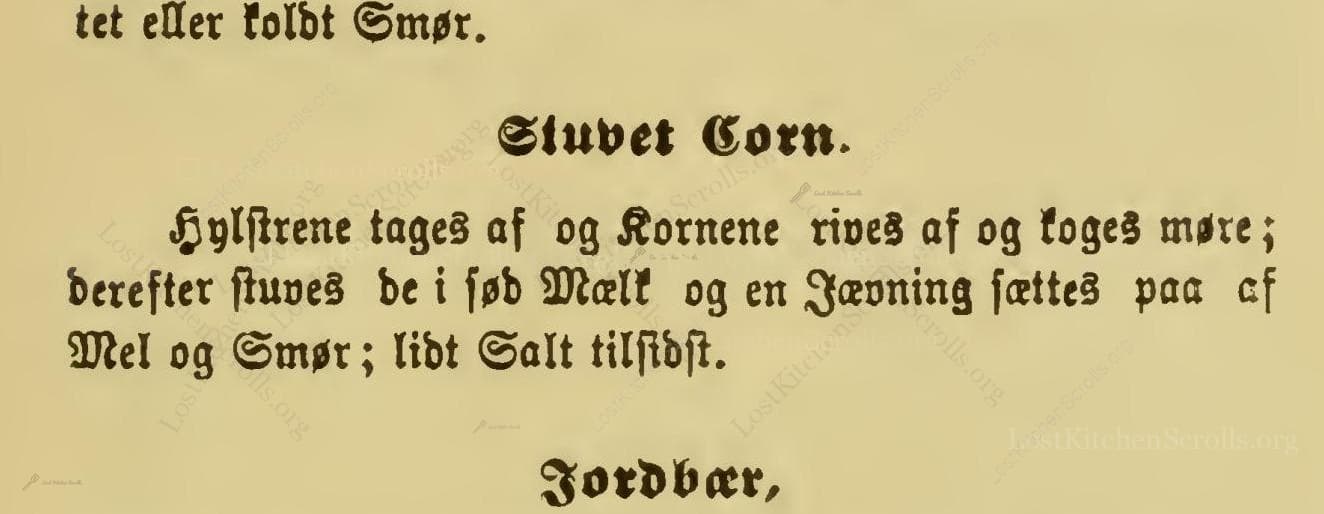 Historical recipe for Stuvet Corn