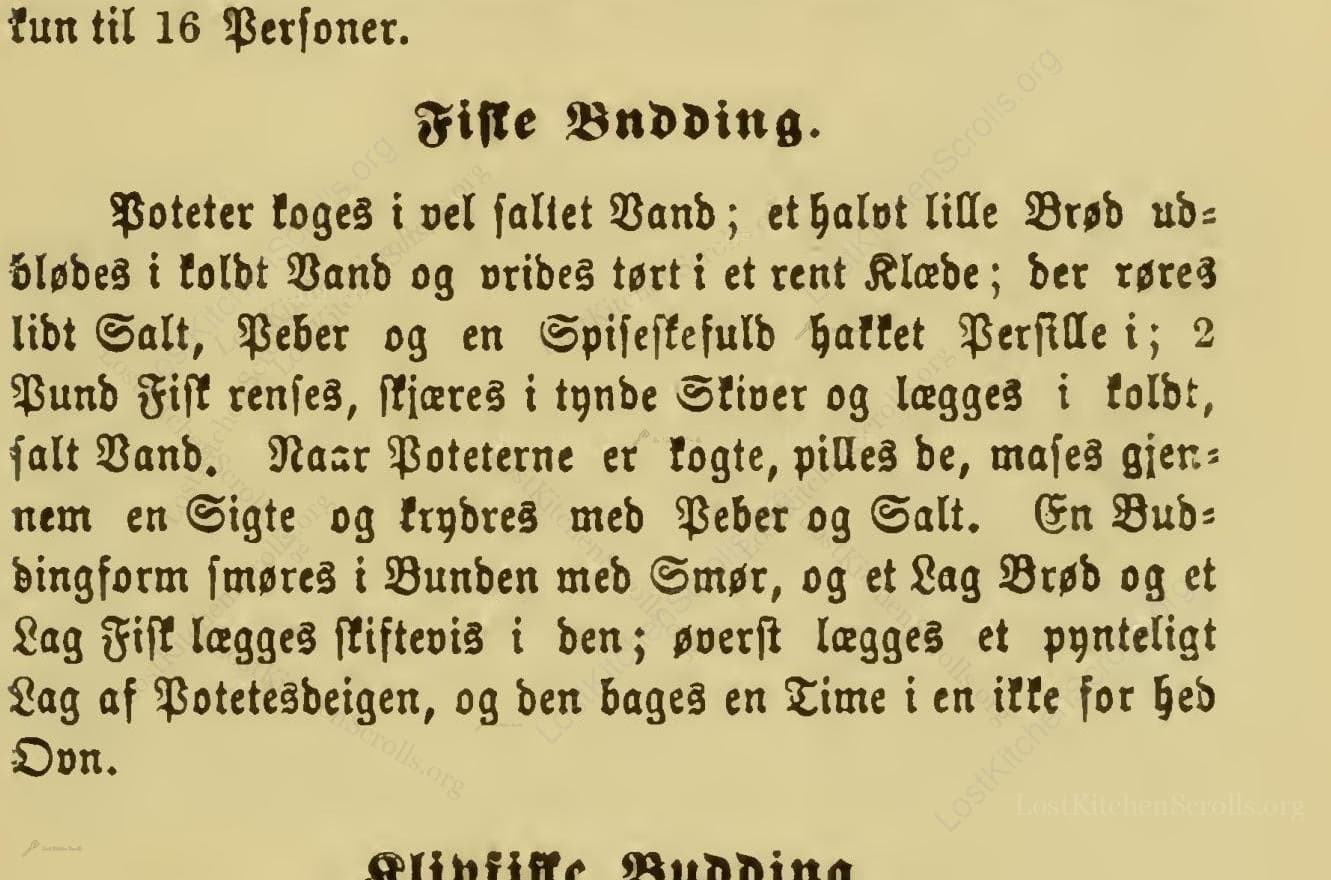 Historical recipe for Fiske Budding