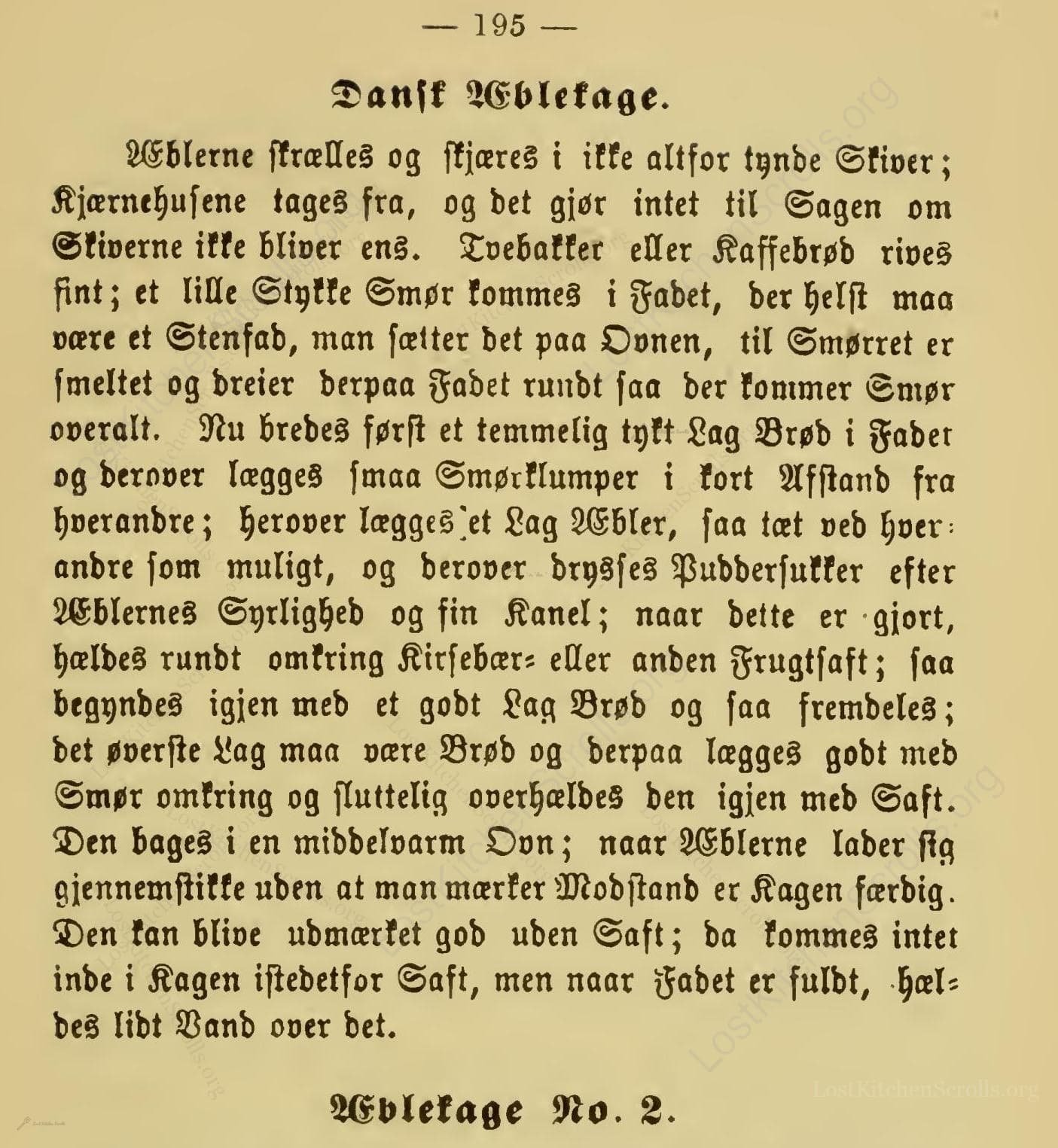 Historical recipe for Dansk Æblekage