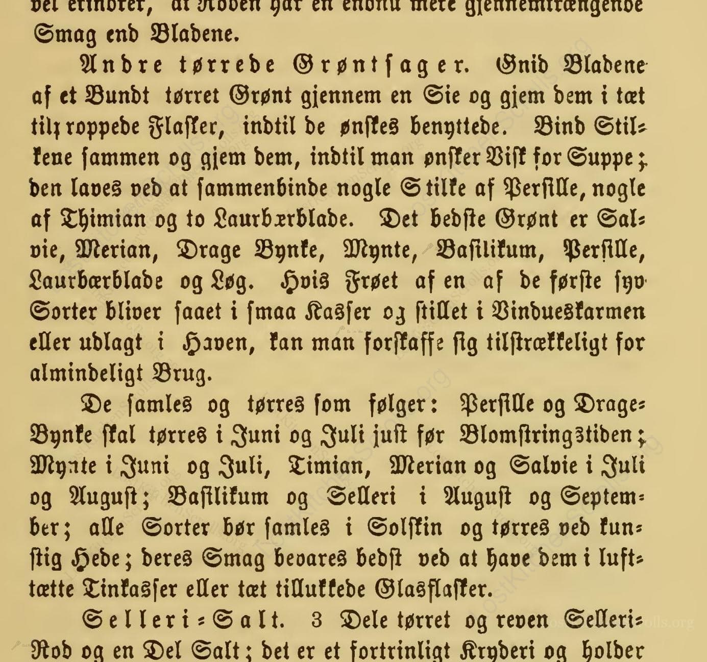 Historical recipe for Andre Tørrede Grøntsager