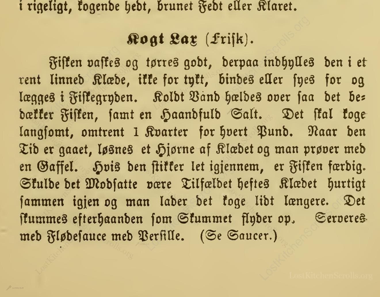 Historical recipe for Kogt Lax (Frisk)