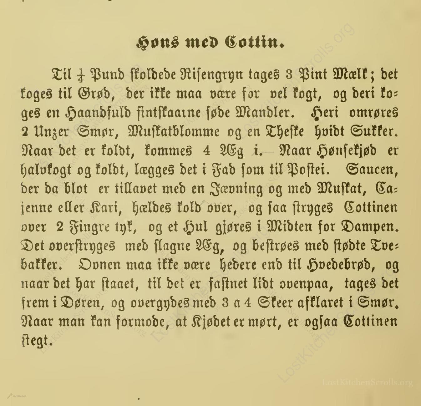 Historical recipe for Høns Med Cottin