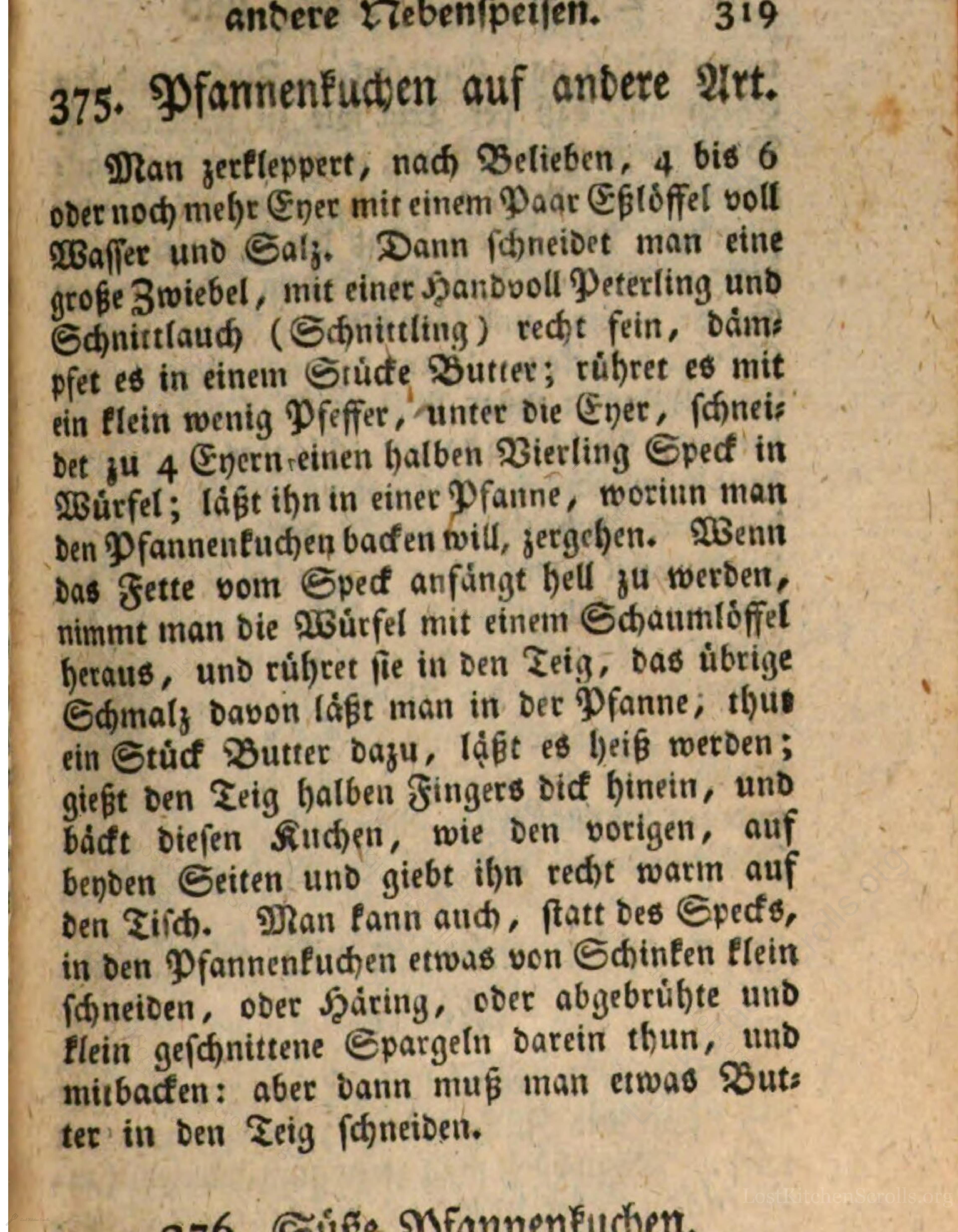 Historical recipe for Pfannenkuchen Auf Andere Art