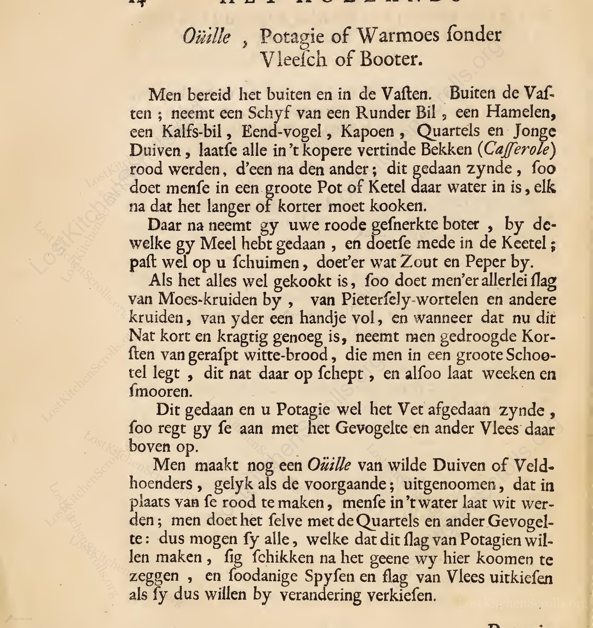 Oüille, Potagie Of Warmoes Sonder Vleesch Of Booter