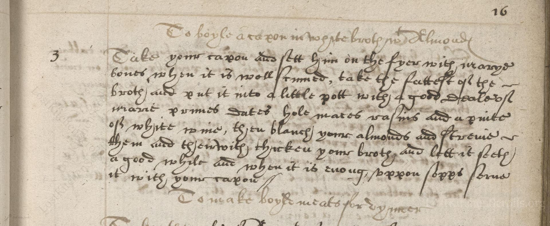 To Boyle A Capon In Whyte Broth Or Almond Mylk