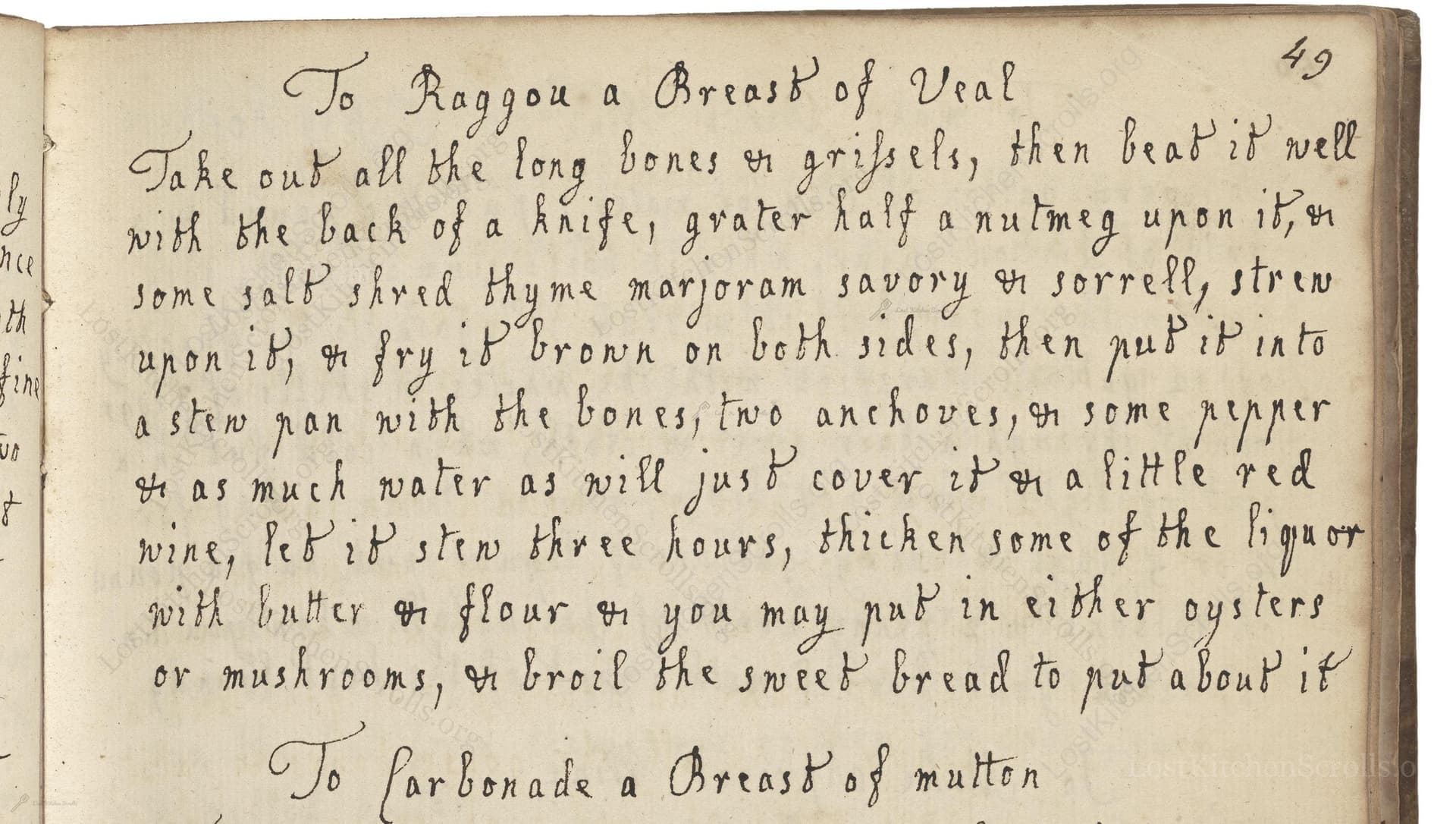 To Raggou A Breast Of Veal