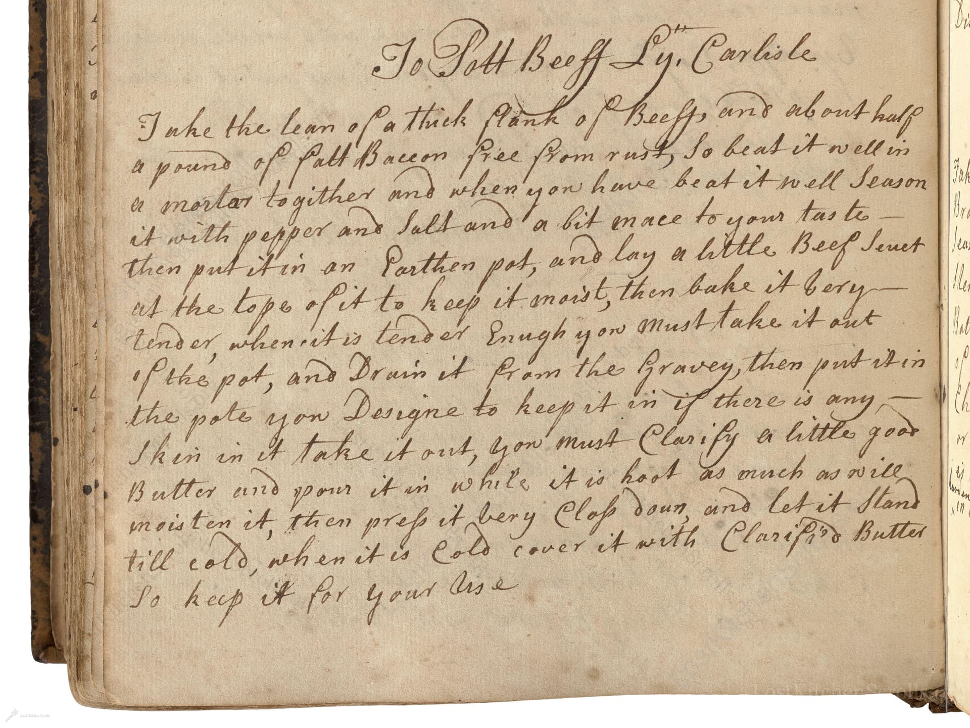 To Pott Beeff Ly. Carlisle