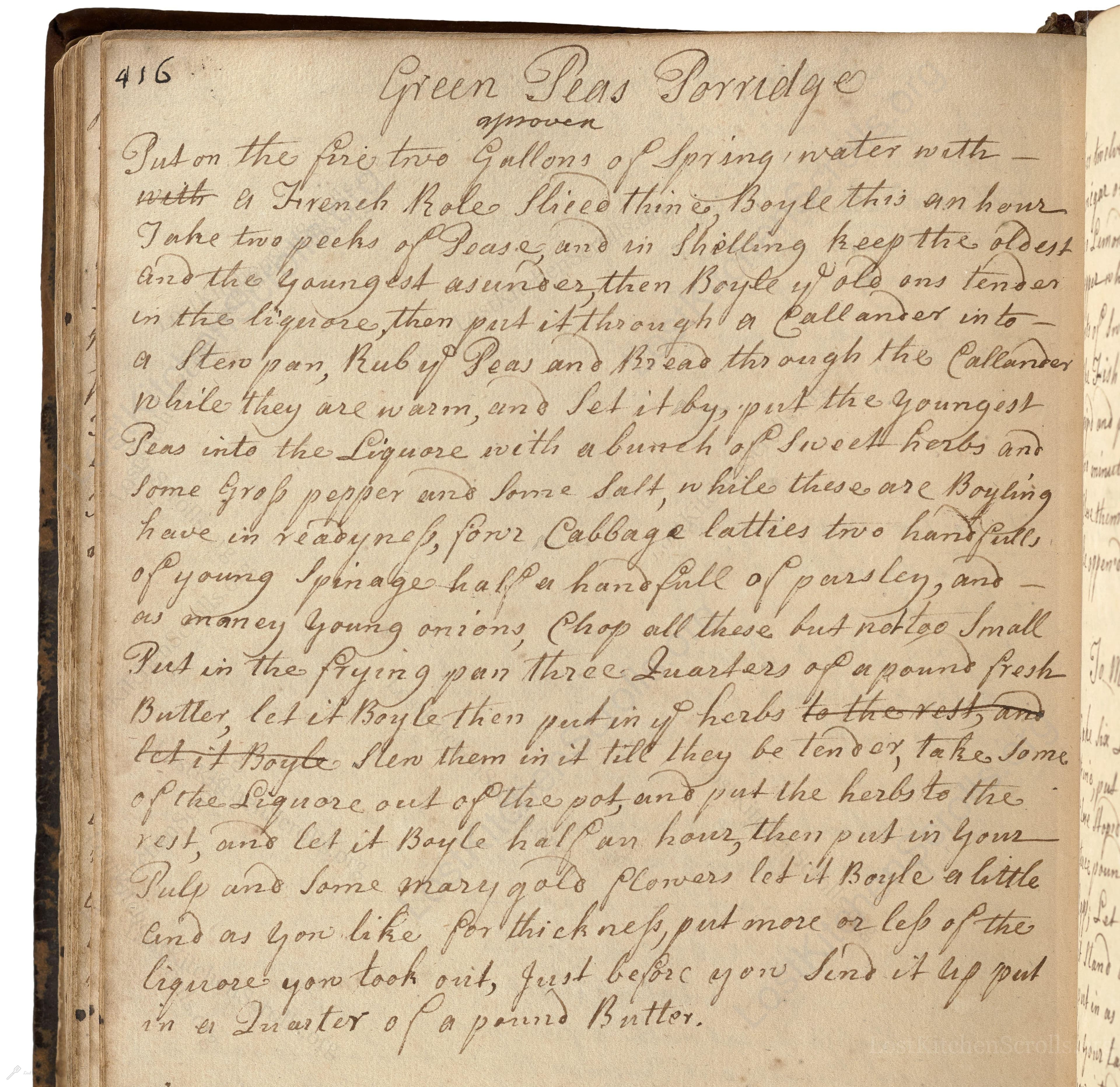 Historical recipe for Green Peas Porridge Aproven