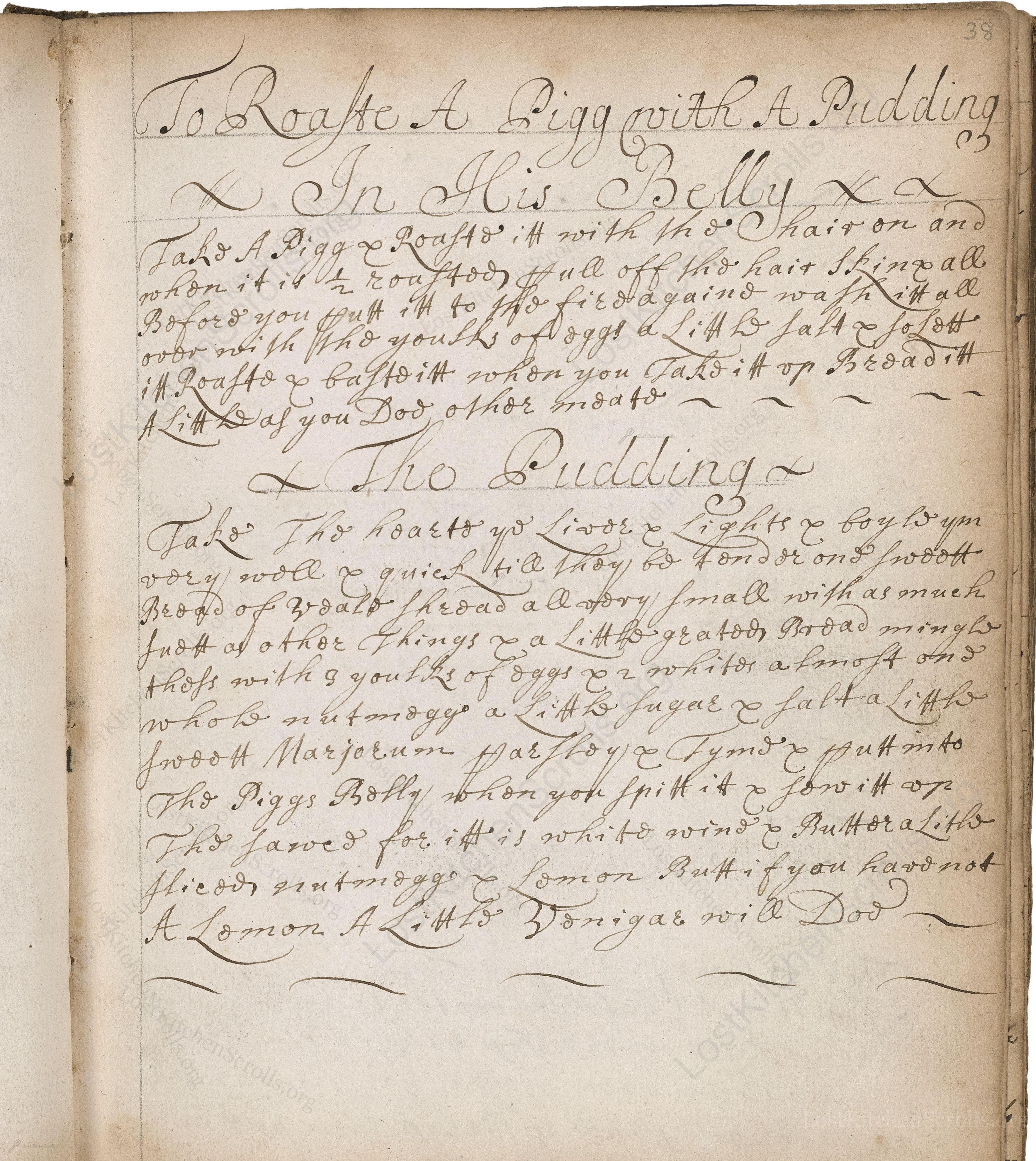 Historical recipe for To Roaste A Pigg With A Pudding In His Belly