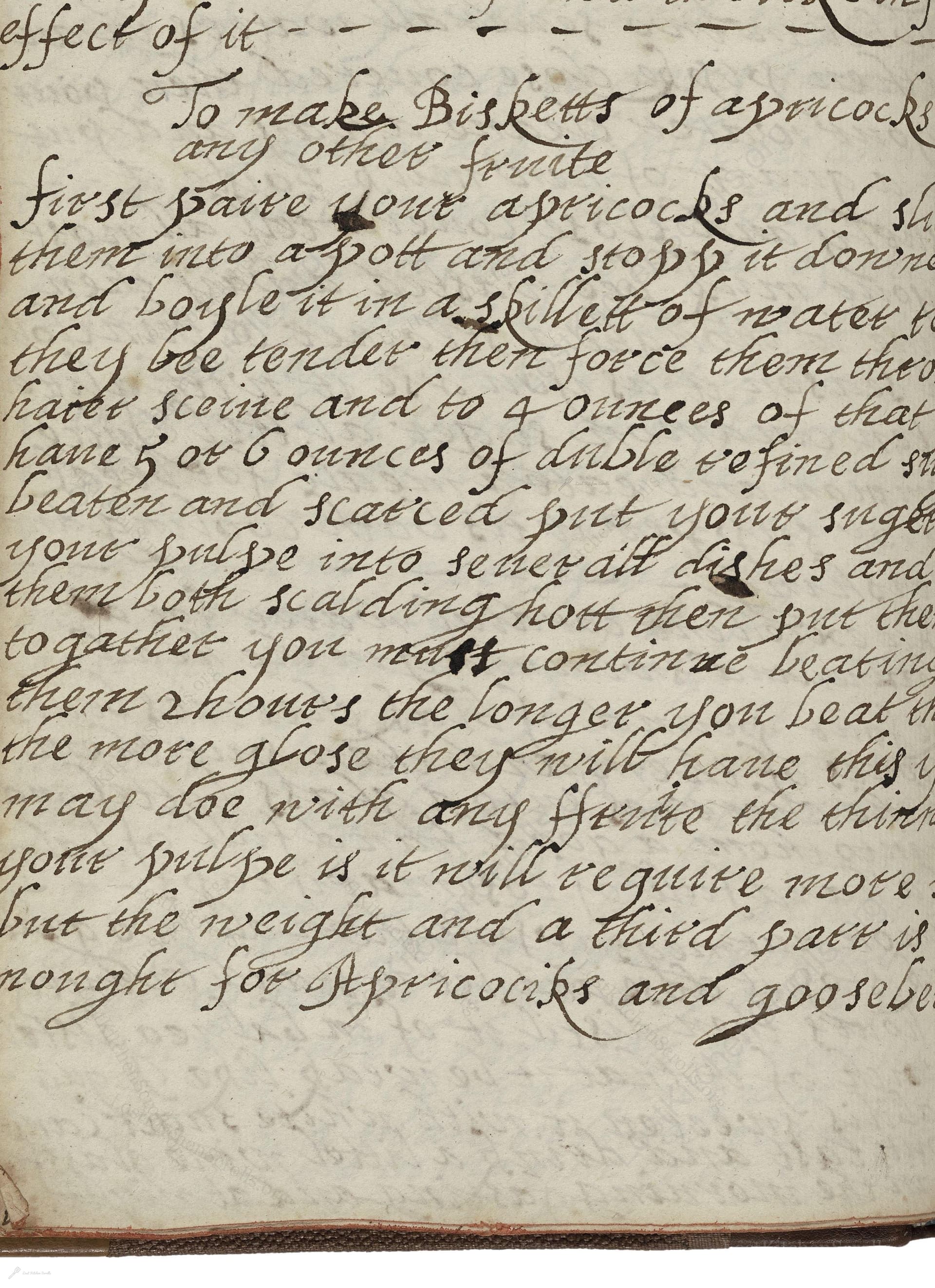 To Make Bisketts Of Apricocks Or Other Fruite