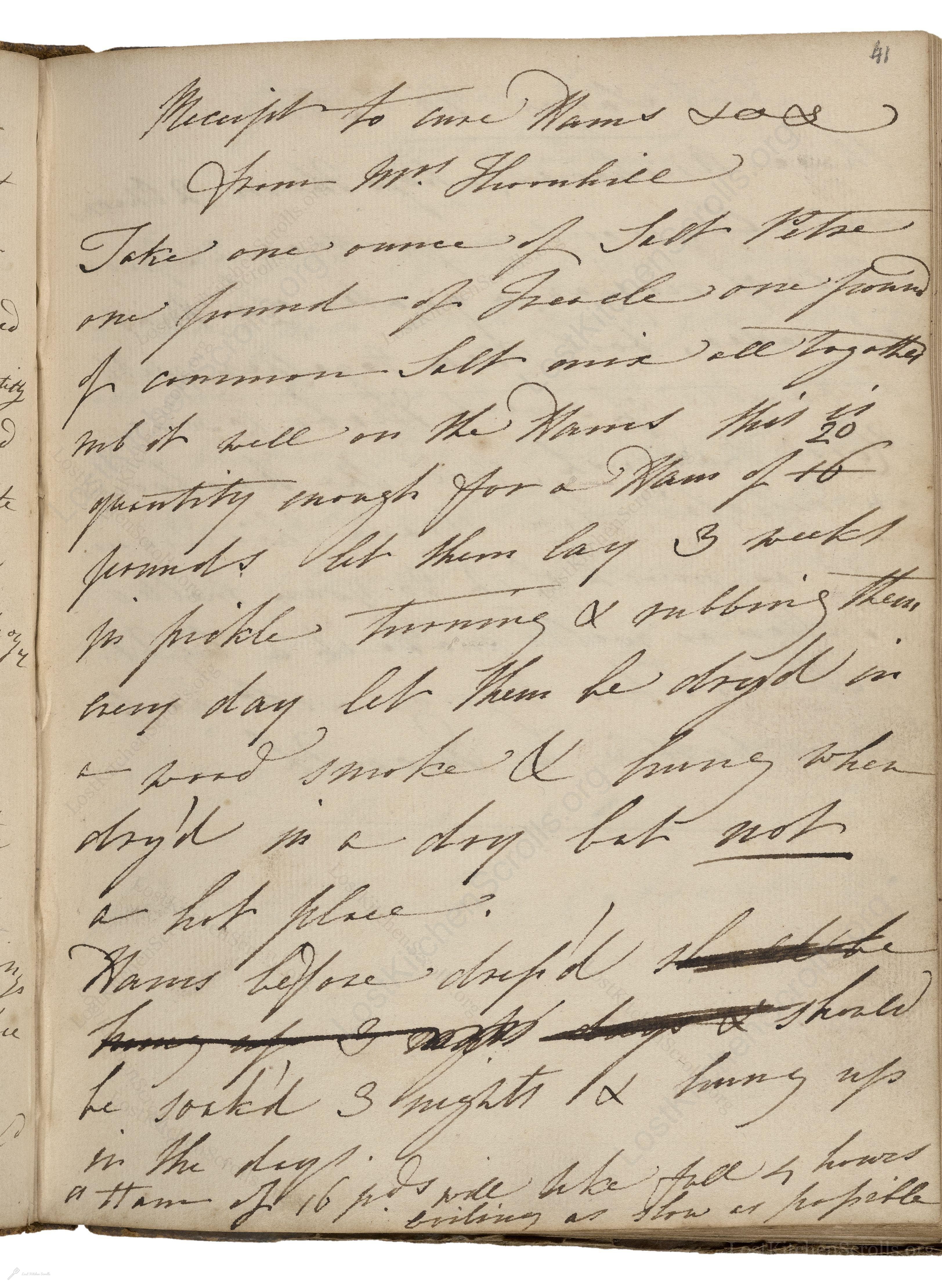 Historical recipe for Receipte To Cure Hams Loos From Mrs Thowhile