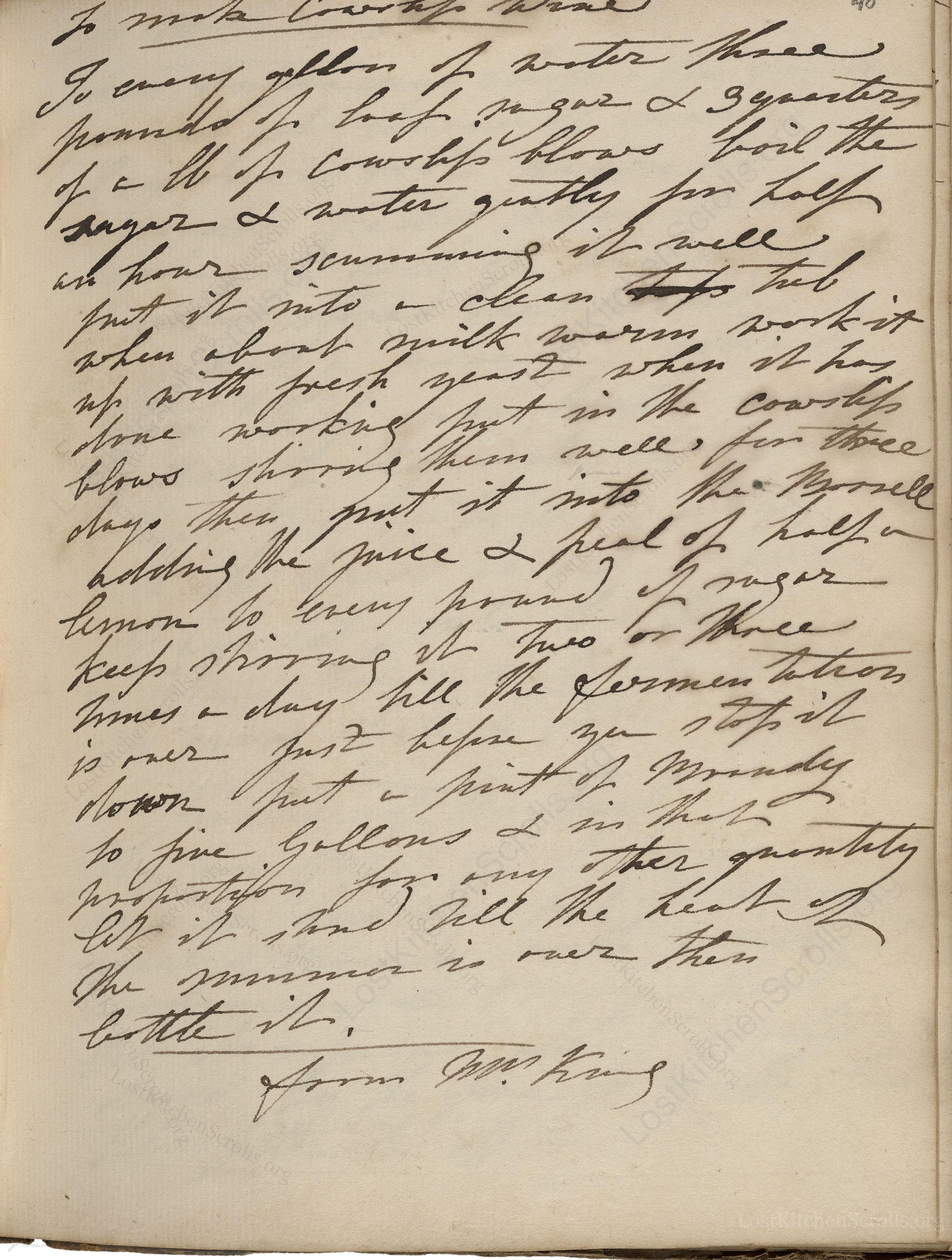 Historical recipe for To Make Cowslip