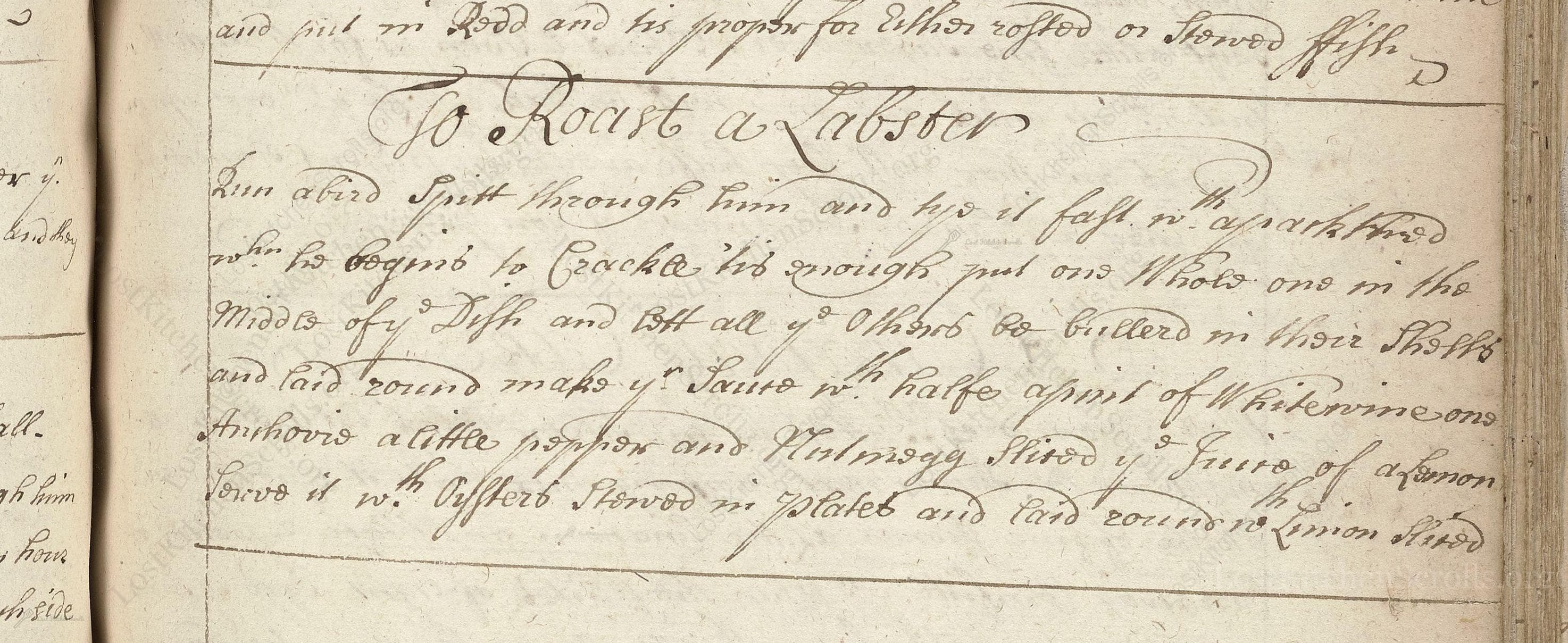 Historical recipe for To Roast A Lobster