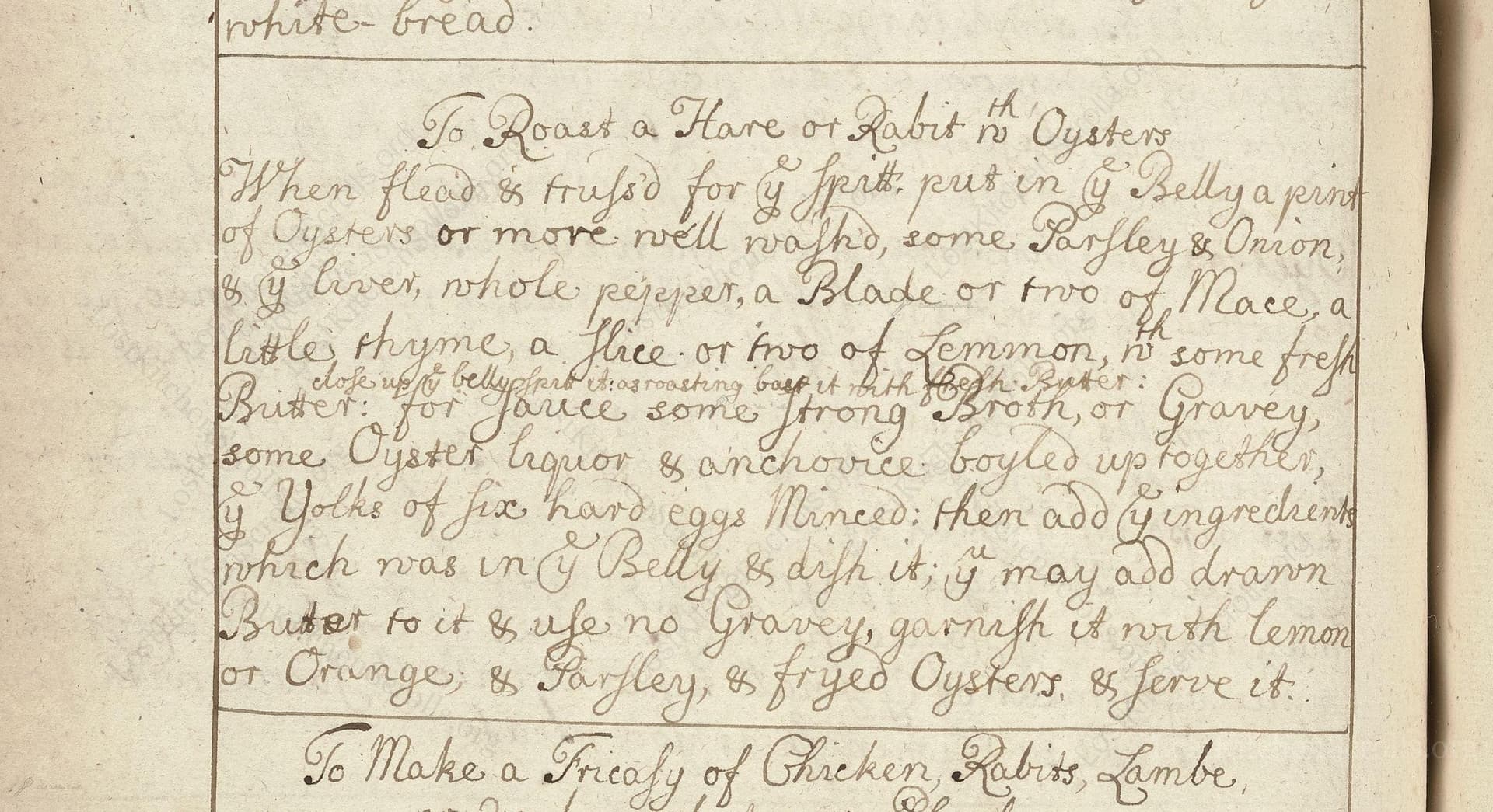 To Roast A Hare Or Rabit With Oysters