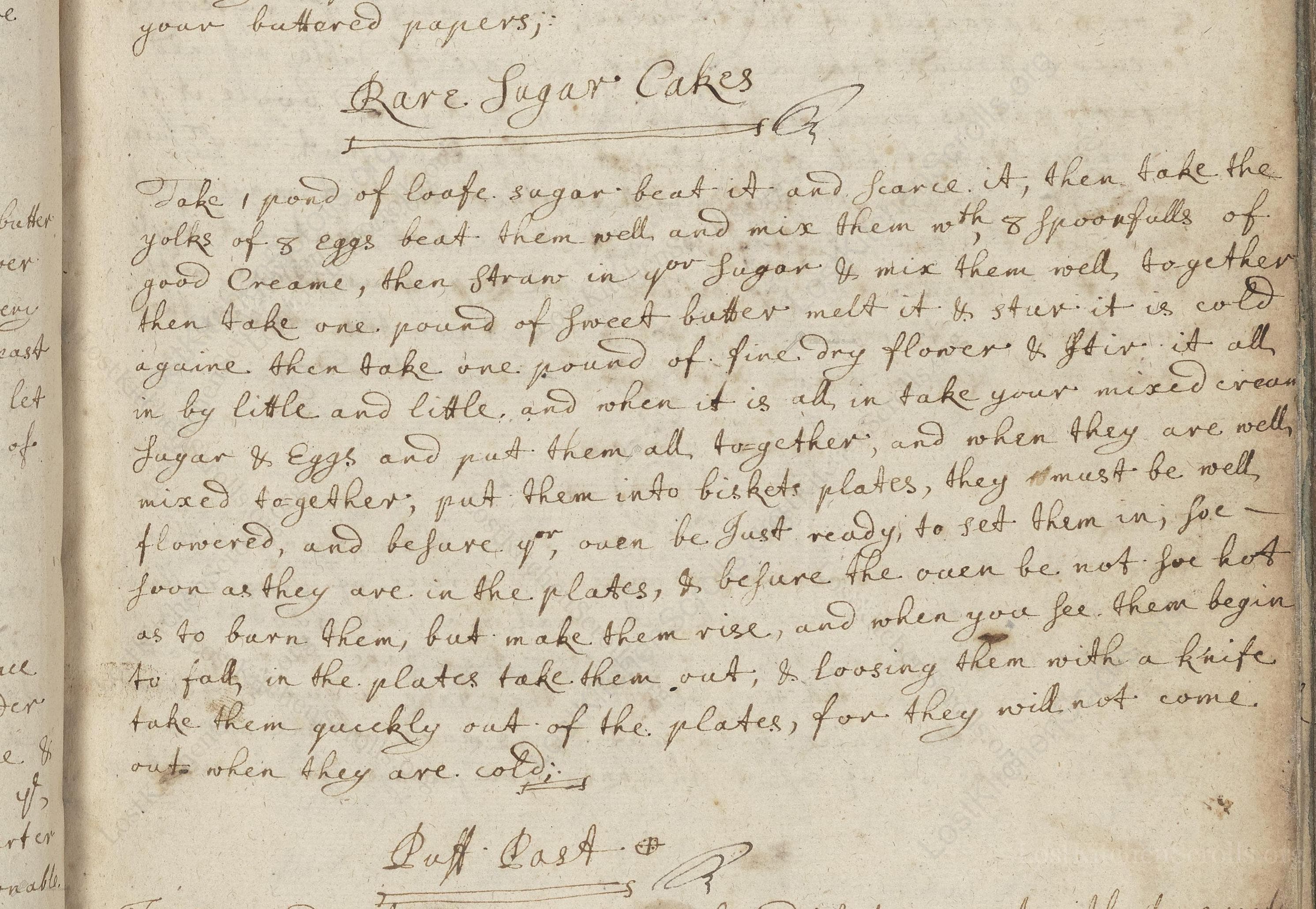 Historical recipe for Rare Sugar Cakes