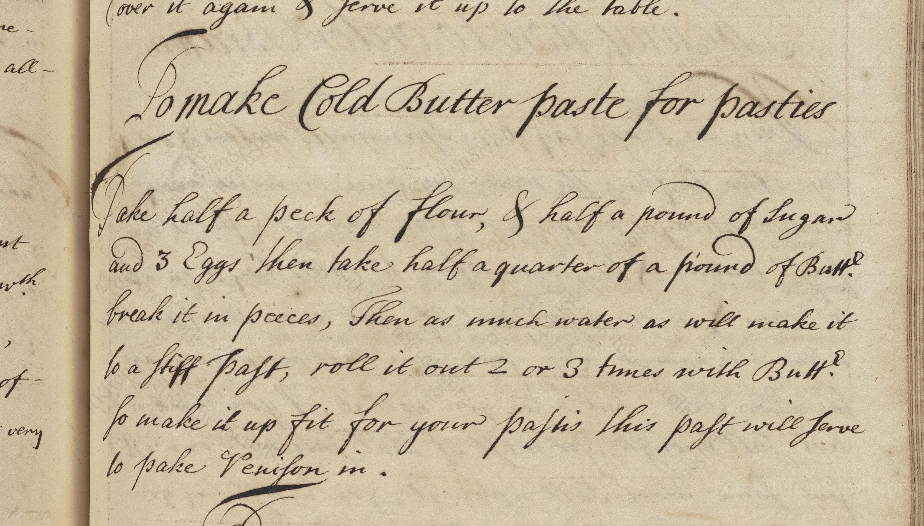 Historical recipe for To Make Cold Butter Paste For Pasties