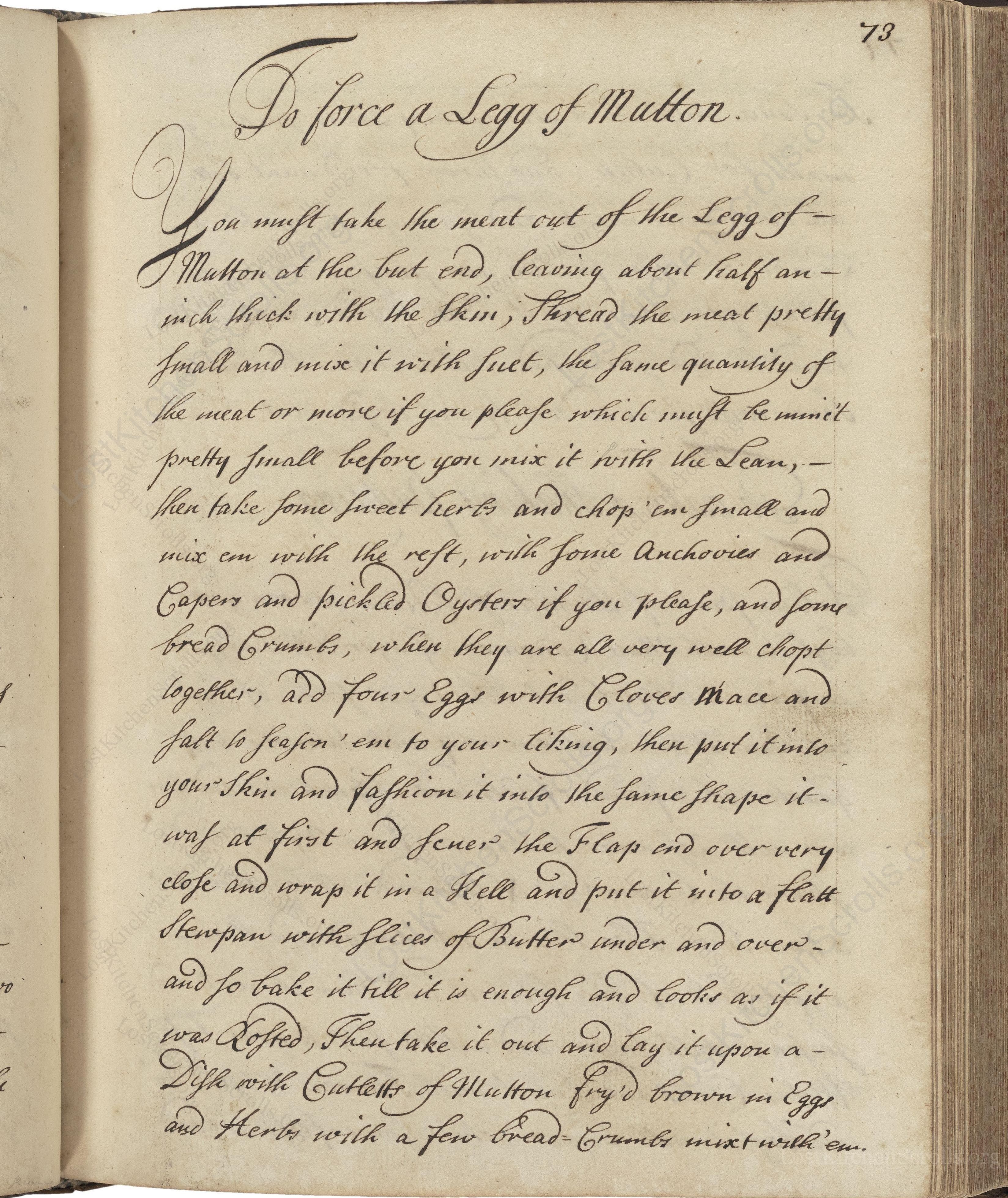 Historical recipe for To Force A Legg Of Mutton
