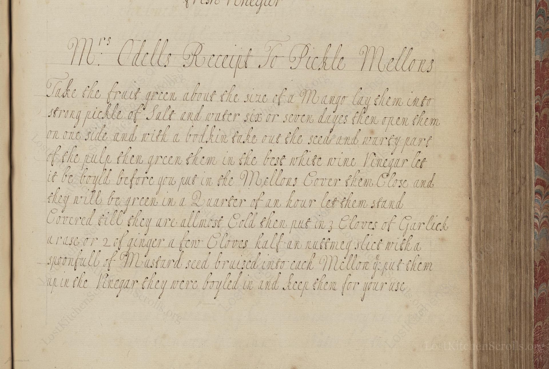 Mrs Odells Receipt To Pickle Mellons