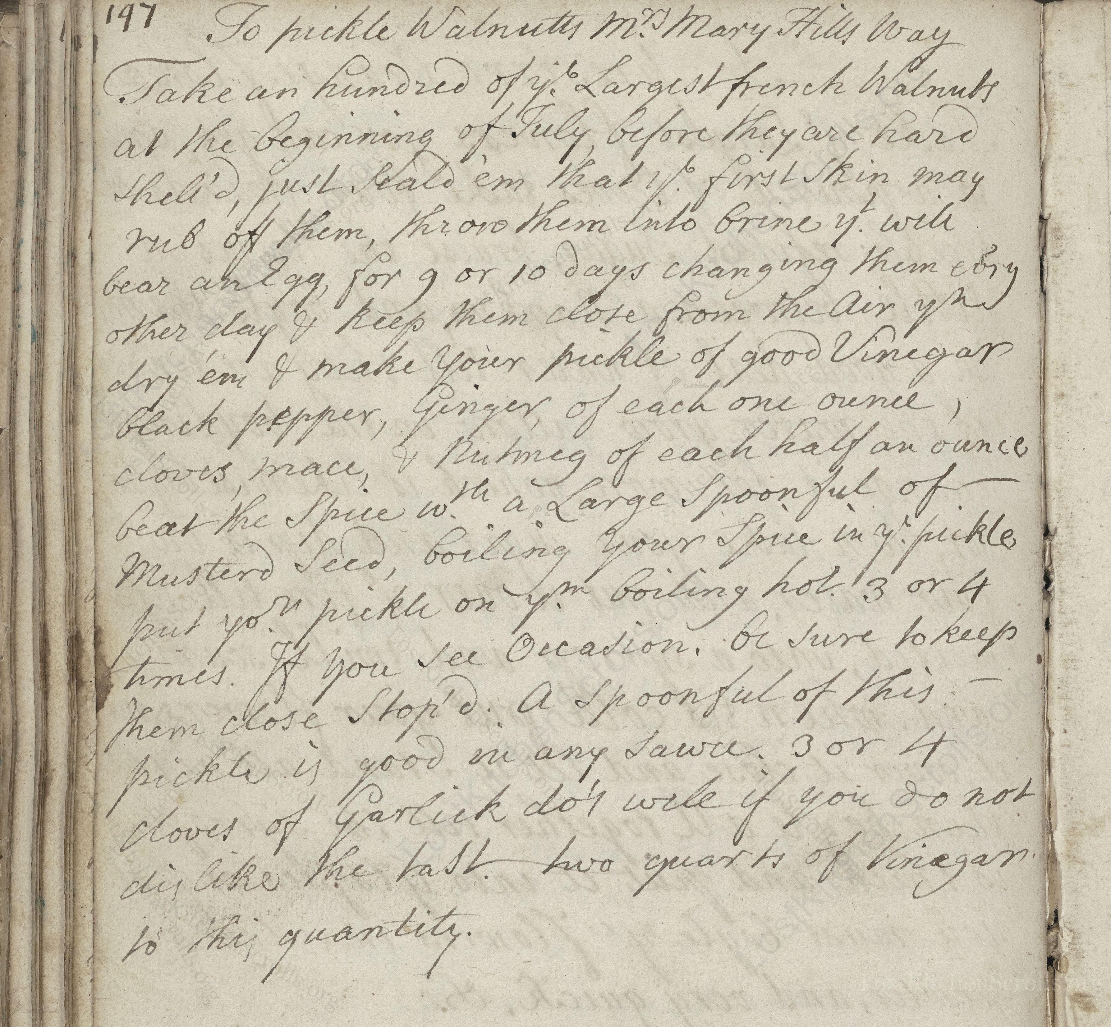 Historical recipe for To Pickle Walnuts Mr. Mary Hill'S Way