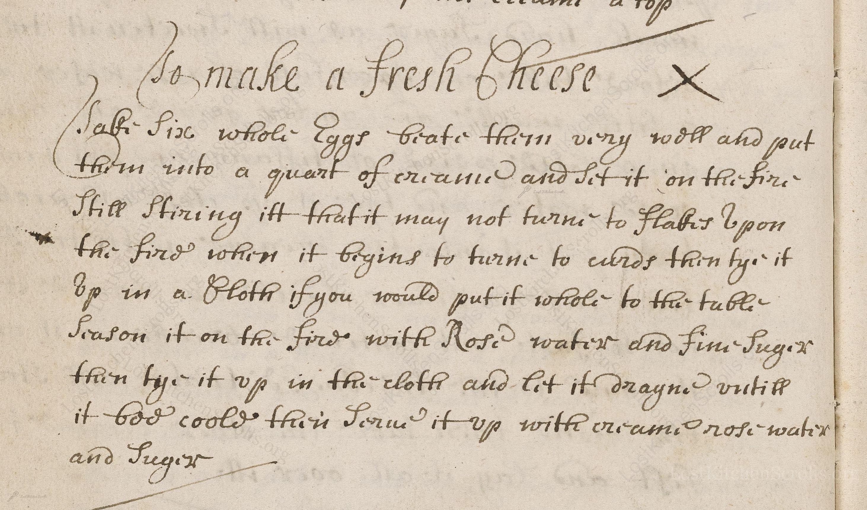 Historical recipe for To Make A Fresh Cheese