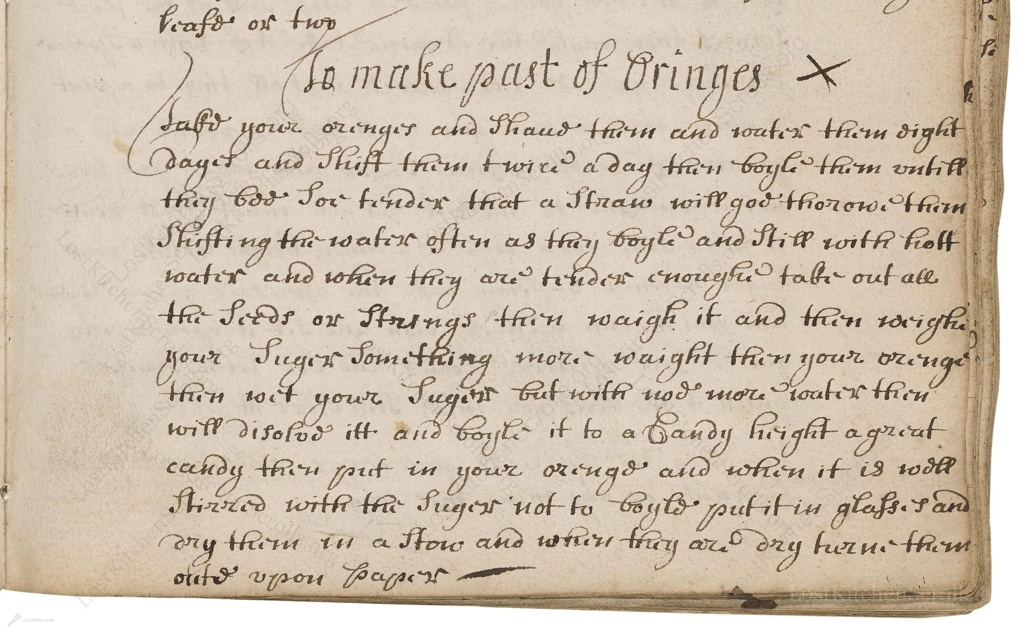 Historical recipe for To Make Past Of Oringes