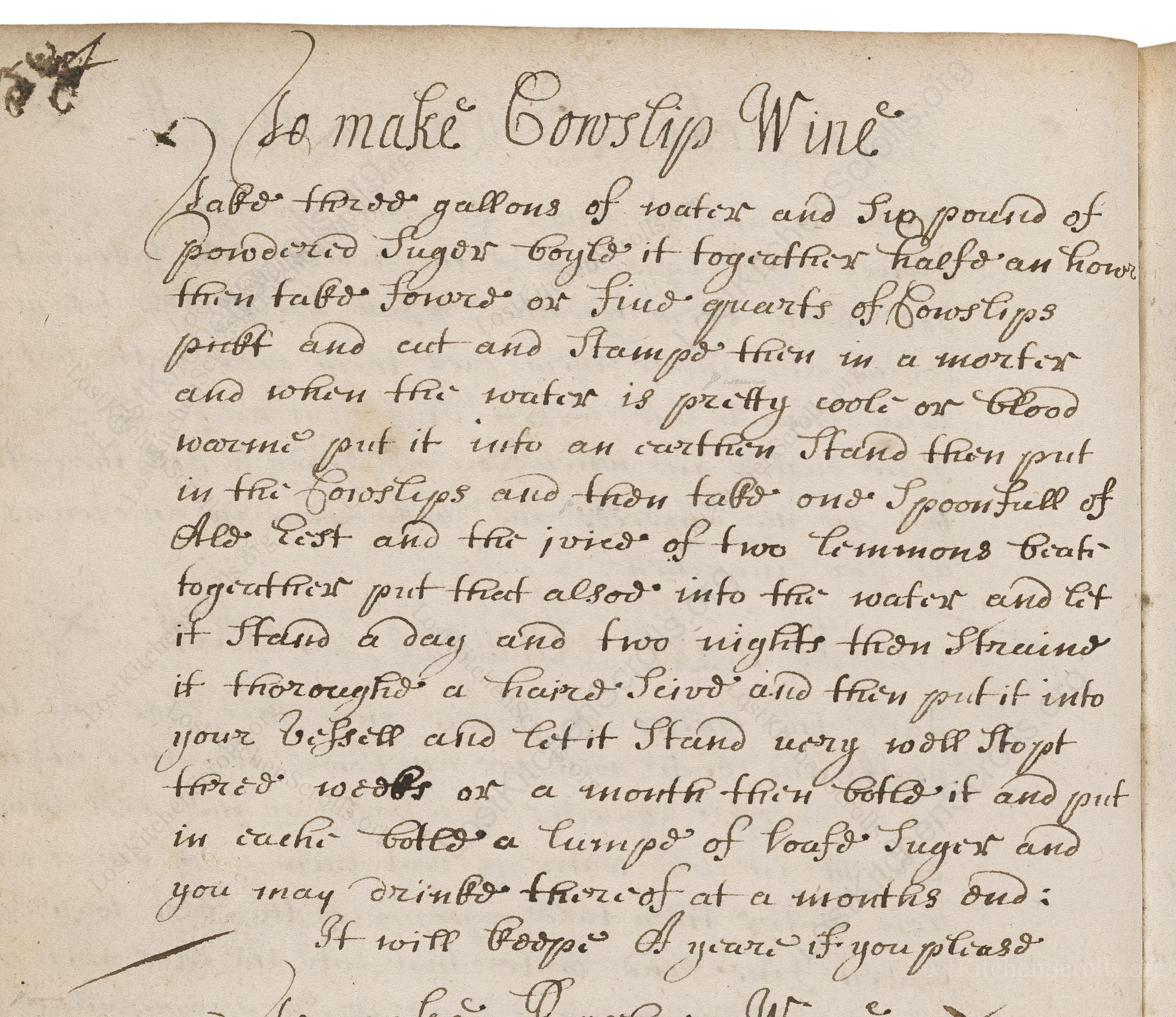 Historical recipe for To Make Cowslip Wine