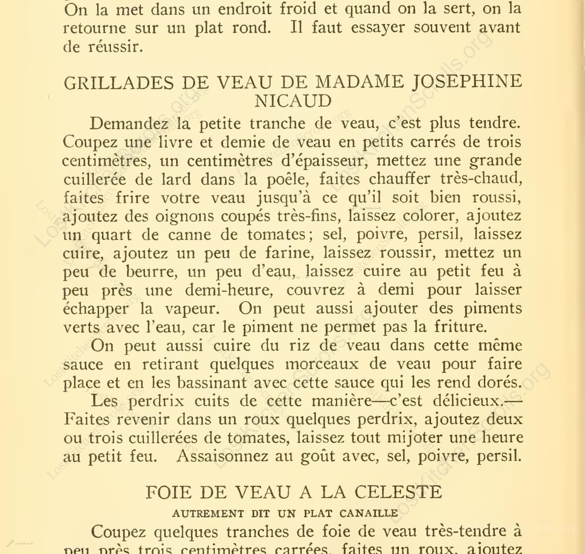 Grillades De Veau De Madame Josephine Nicauds