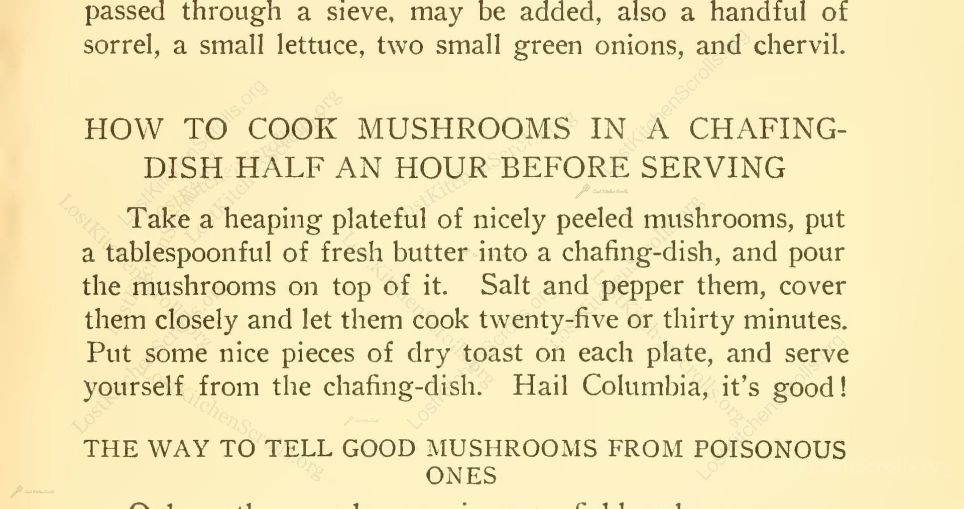 How To Cook Mushrooms In A Chafing-
Dish Half An Hour Before Serving