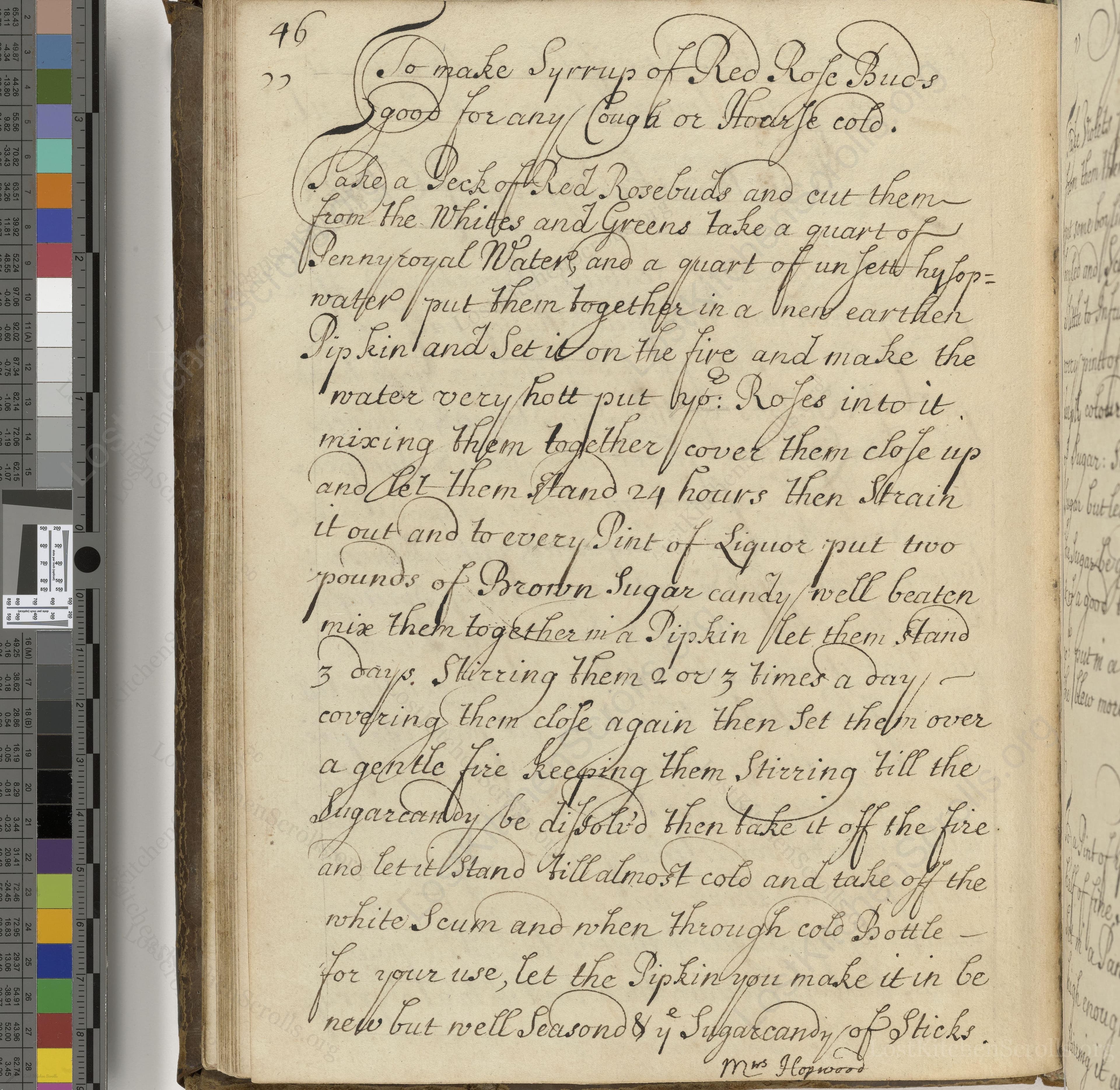 Historical recipe for To Make Syrrup Of Red Rose Buds Good For Any Cough Or Hecticke Cold